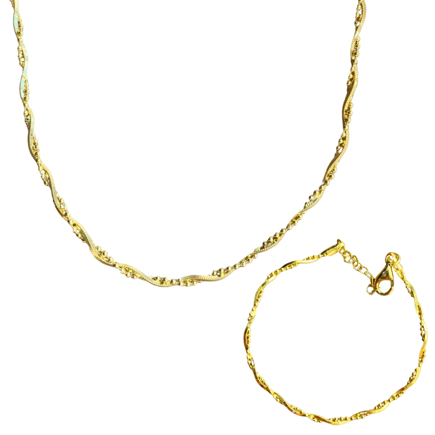 Women’s Twisted Beads Sterling Silver Chain Necklace & Bracelet Set - Gold Spero London