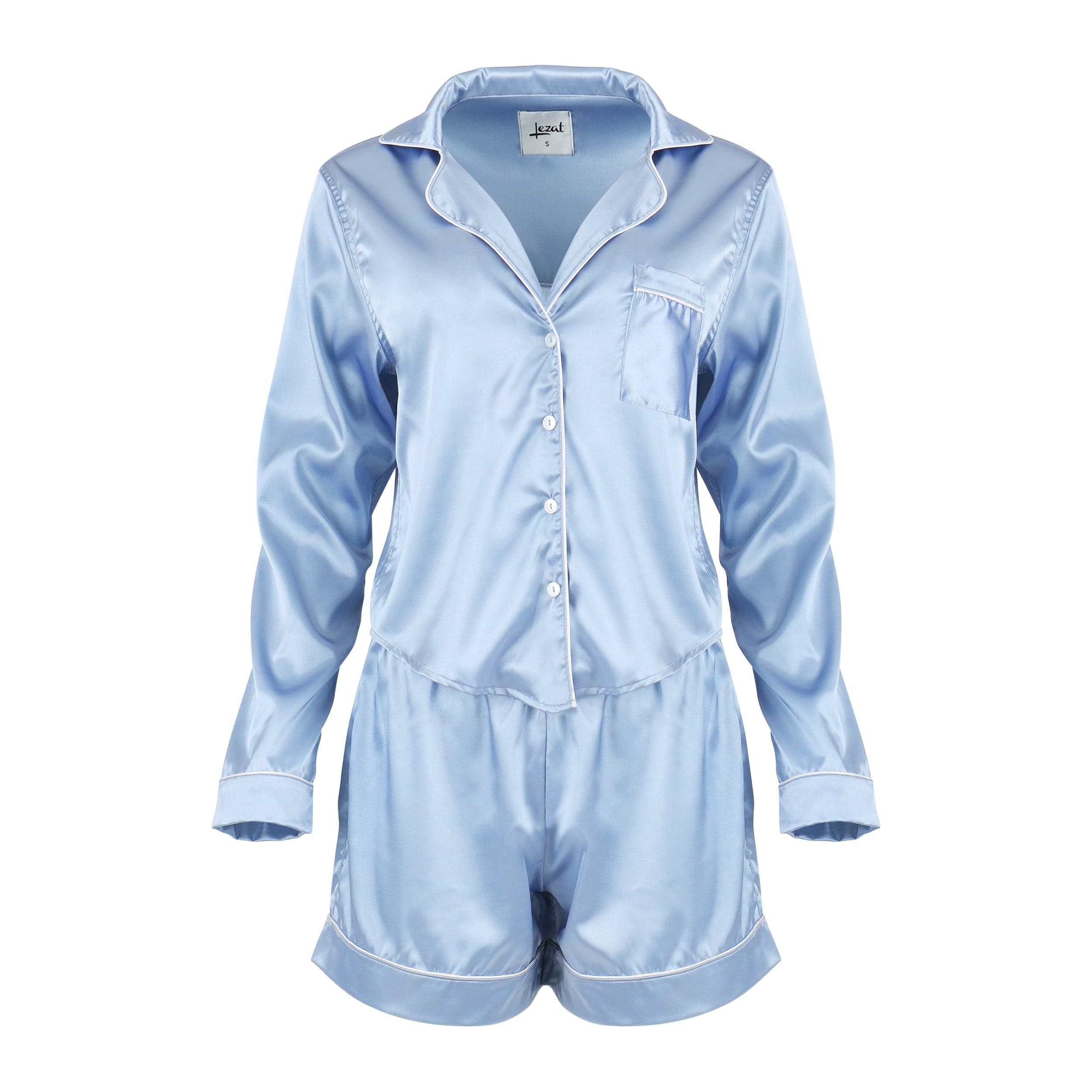 Nina Silk Pajama Short Set - Light Blue Extra Large Lezat