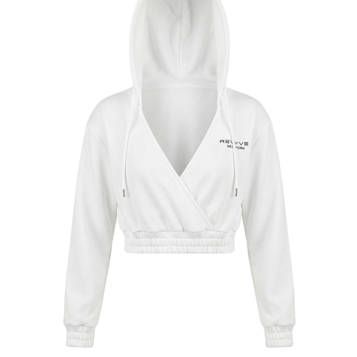 Revyve Active Women's White Cropped V-neck Hoodie