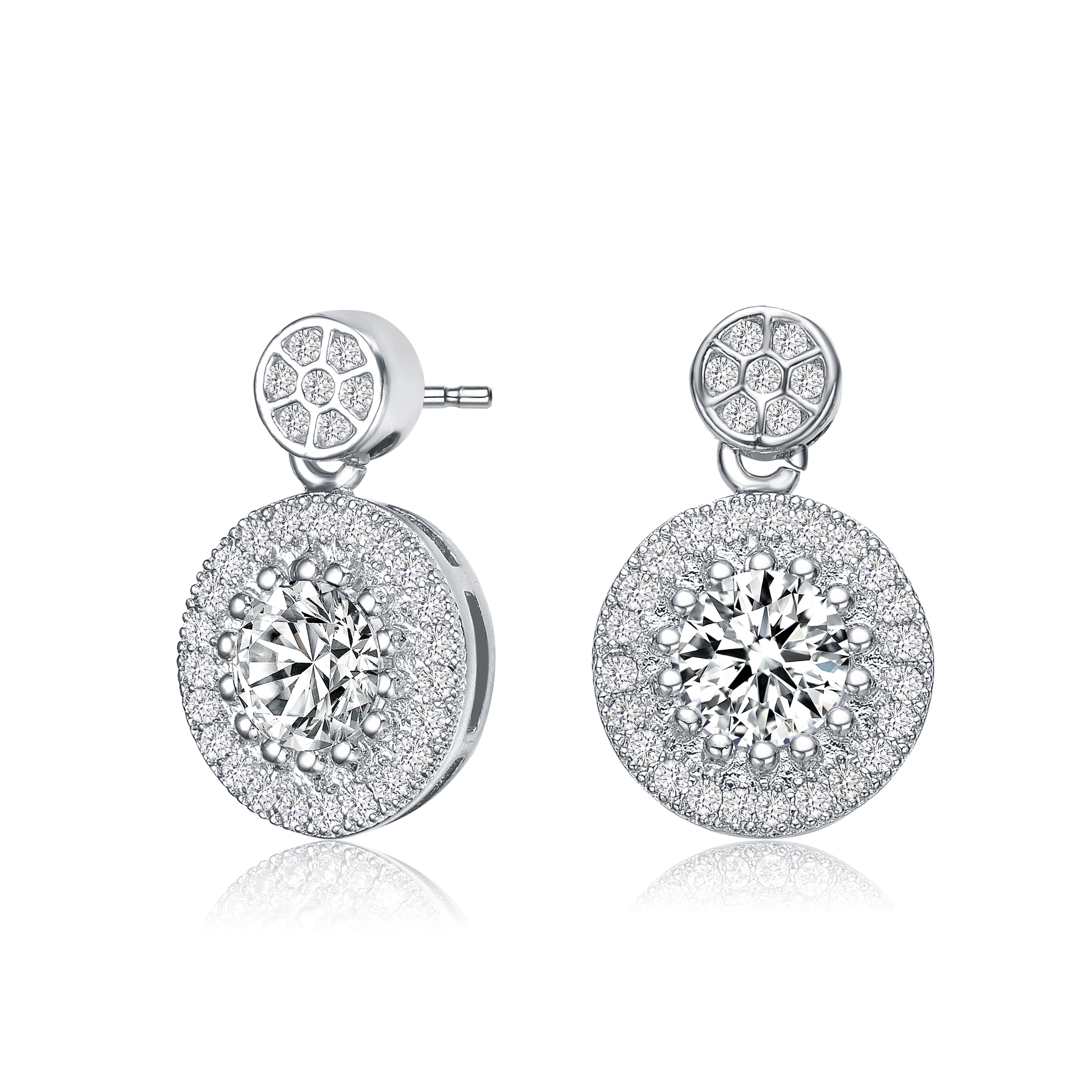 Women’s White / Silver Marie Double Button Thick Halo Drop Earrings Genevive Jewelry