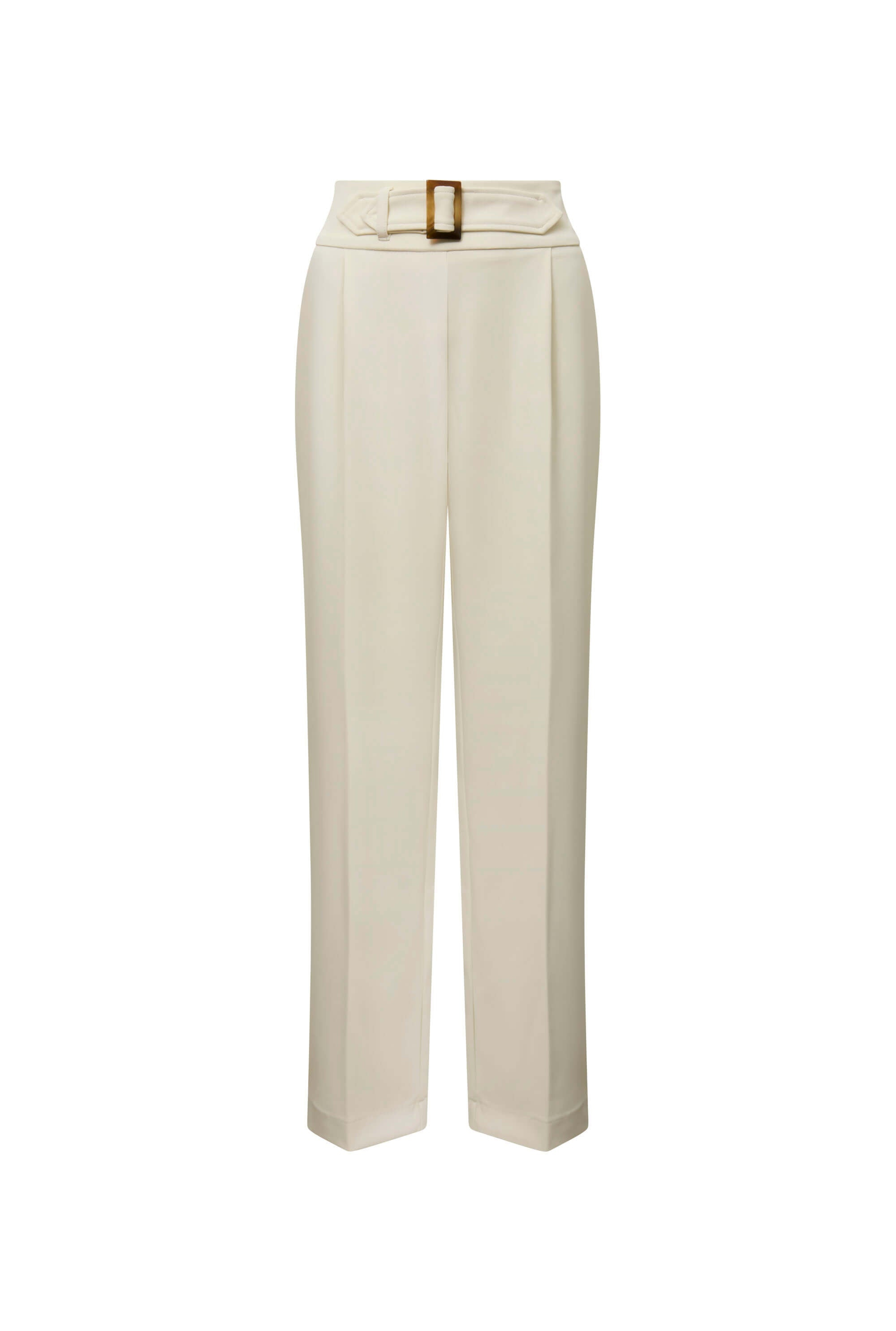 James Lakeland Women's Neutrals Buckle Waist Cream Trousers In White
