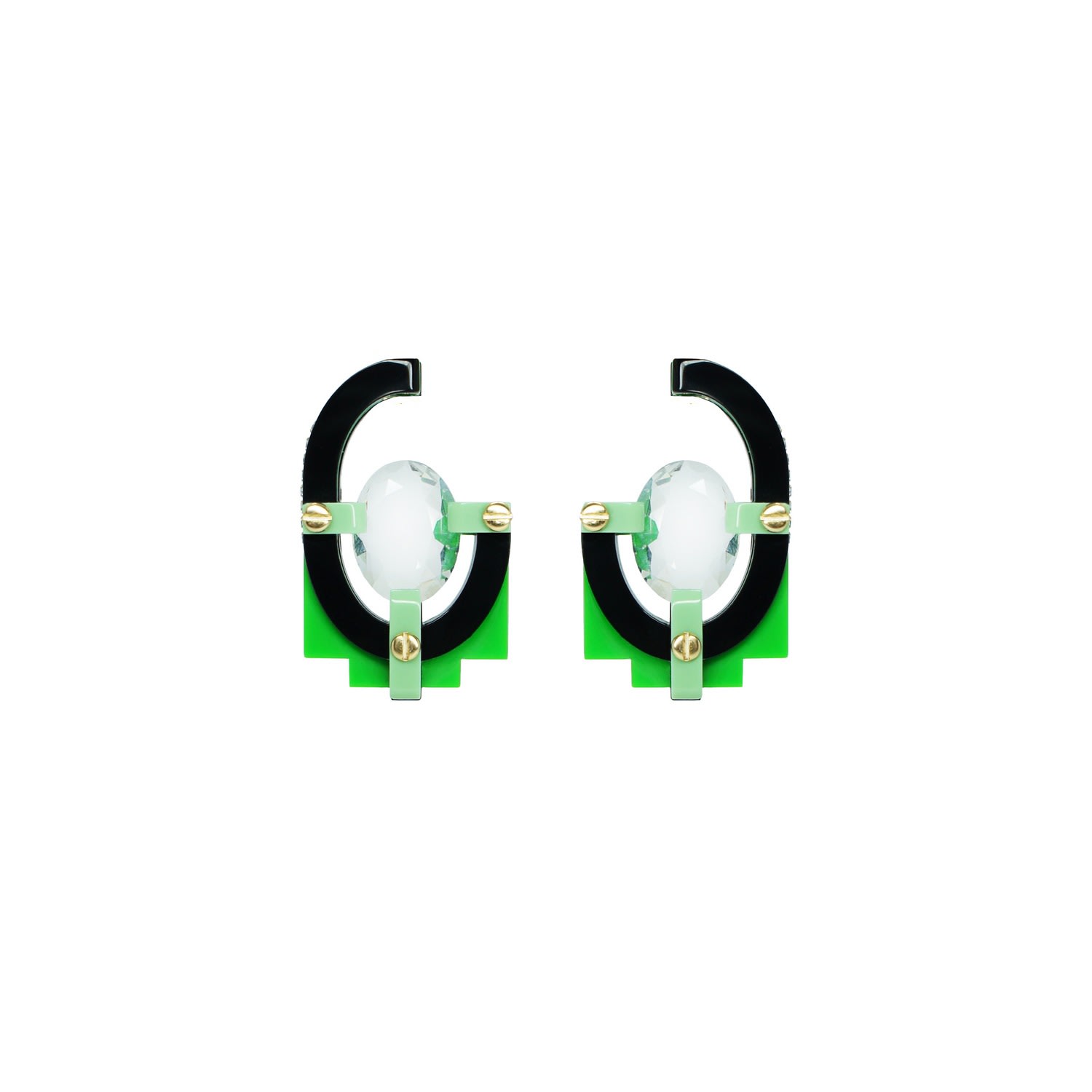 Gissa Bicalho Women's Green / Black Handmade Acrylic Earring With Oval Cut Stone Green In Black