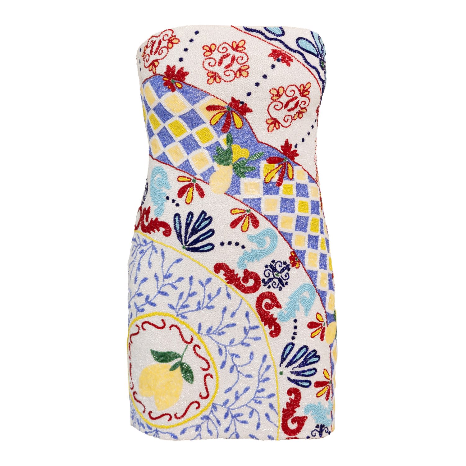 Self-adore Women's White / Blue Senorita Hand-beaded Embellished Mini Dress In Multi