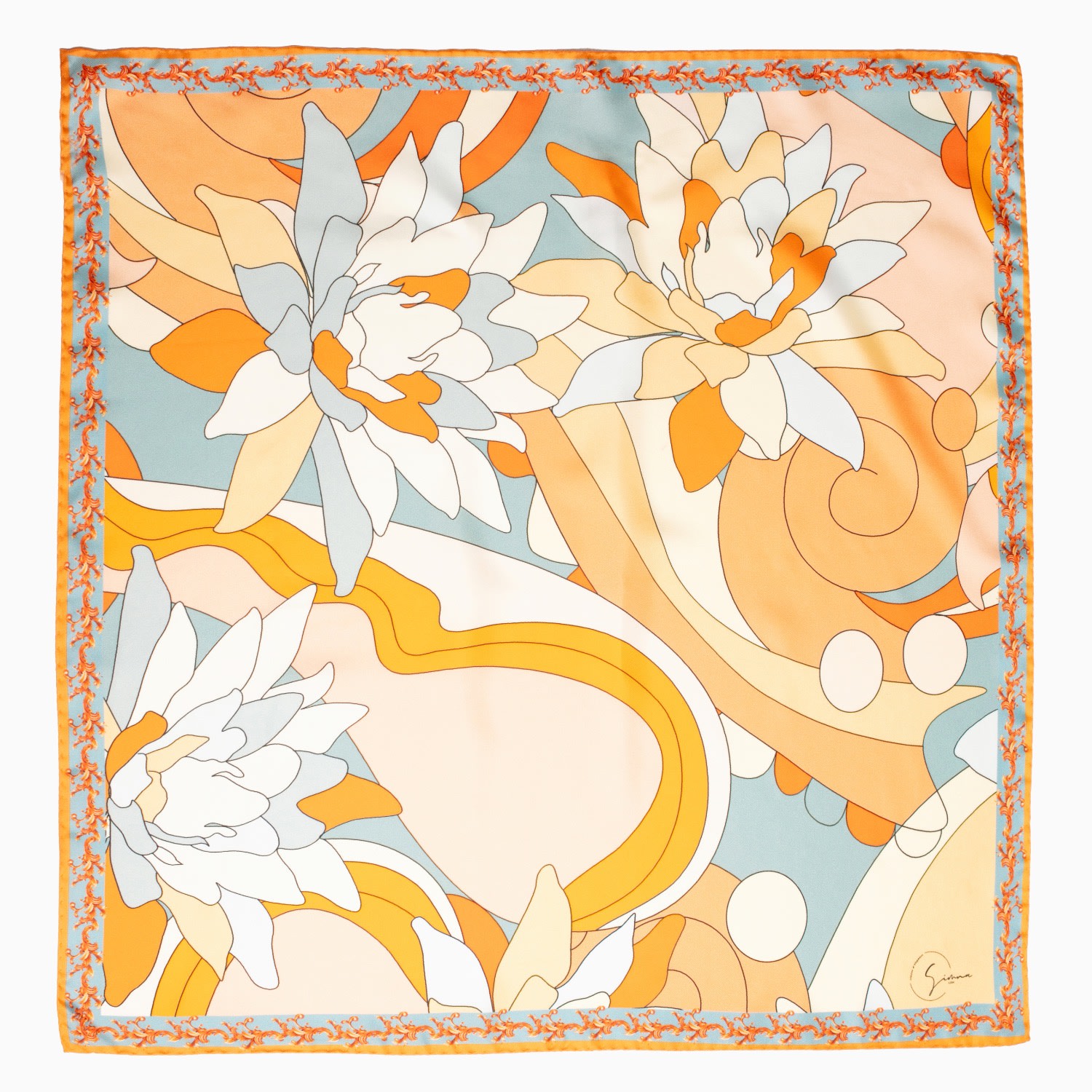 Women’s Yellow / Orange Paisley Paradise Satin Silk Scarf In Tangerine - Medium Simna Ldn