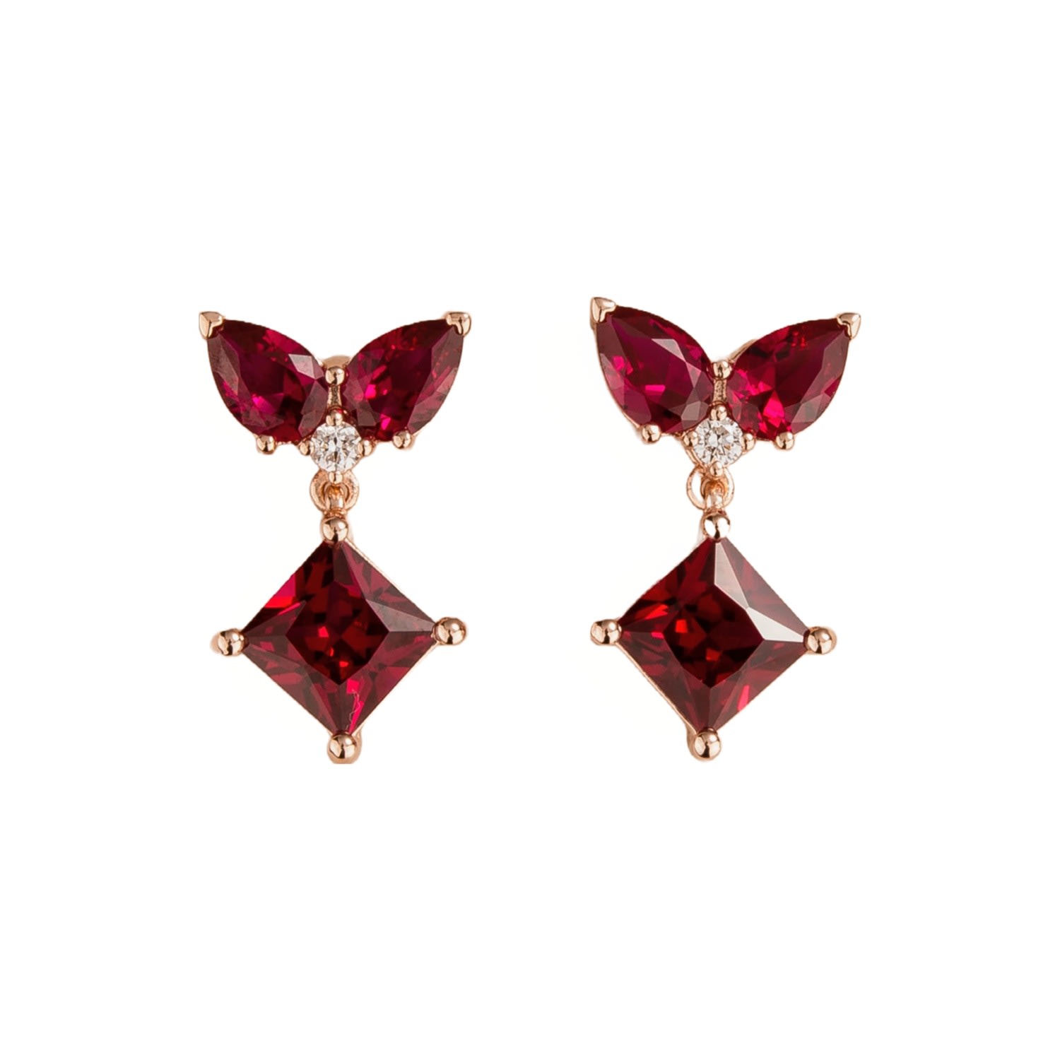 Juvetti Women's White / Rose Gold / Red Amore Rose Gold Earrings Ruby & Diamonds In Burgundy