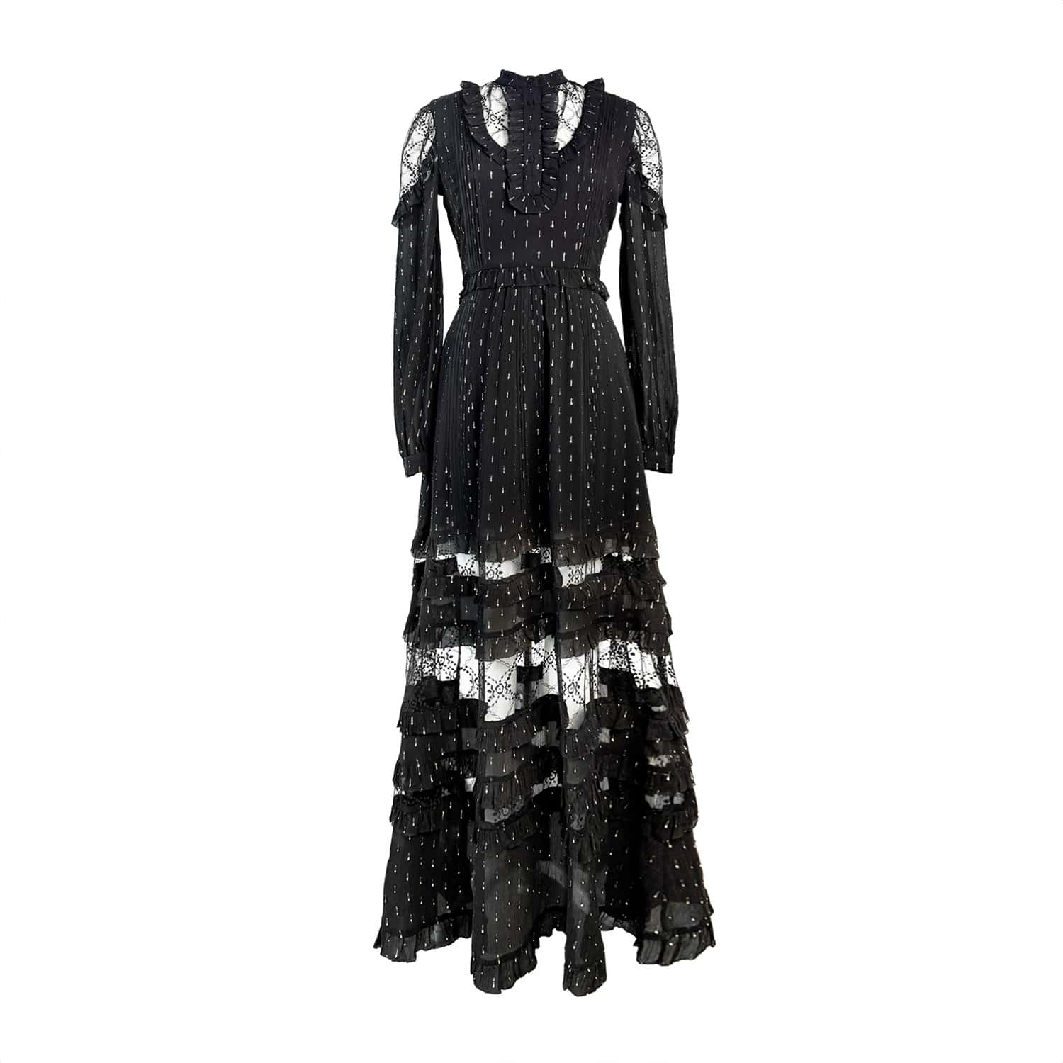 Solgo Gold Metallic Embellished Silk Maxi Dress In Black