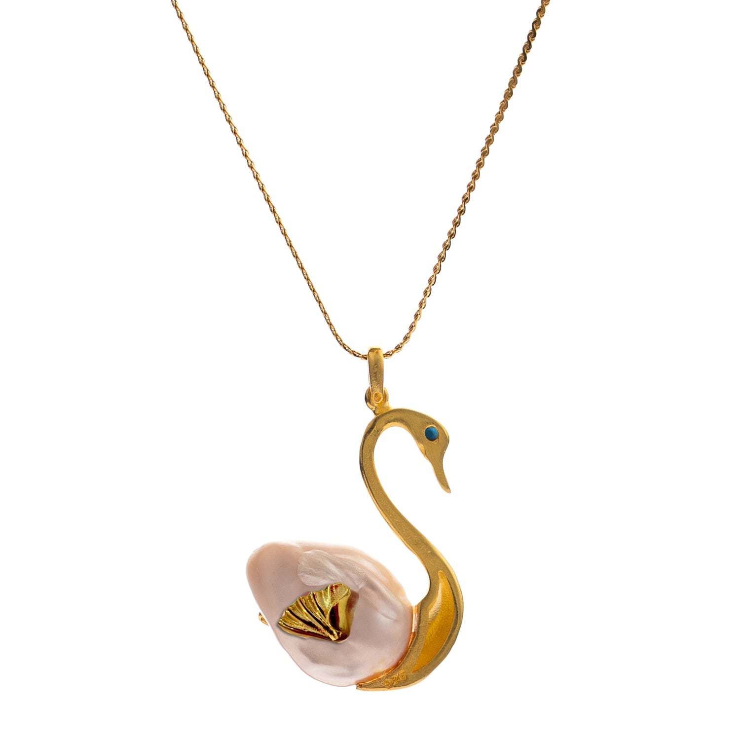 Ebru Jewelry Women's Blue / White / Gold Graceful Swan Baroque Pearl & Turquoise Necklace - Gold In Brown