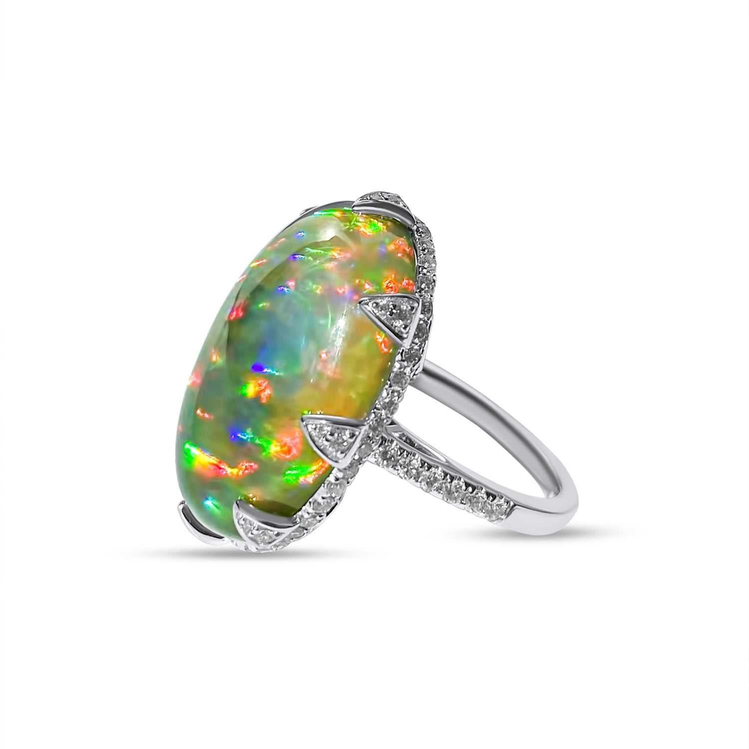 Women’s Mega Oval Opal And Diamond Lotus Ring Rinoor