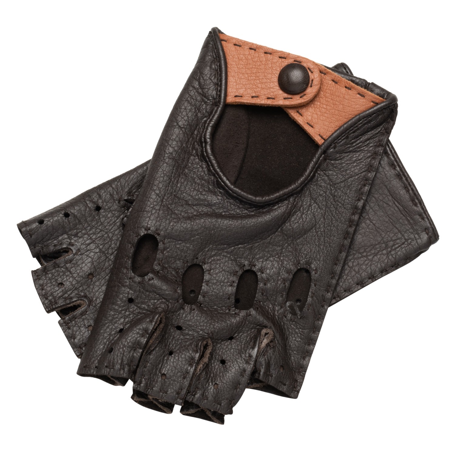 1861 Glove Manufactory Rome Spring -  Men's Deerskin Fingerless Driving Gloves Brown & Camel In Brown