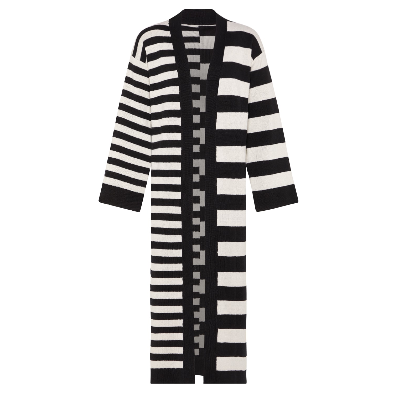 Ingmarson Women's Black / White Multi-striped Wool & Cashmere Knitted Cardigan Long In Black/white