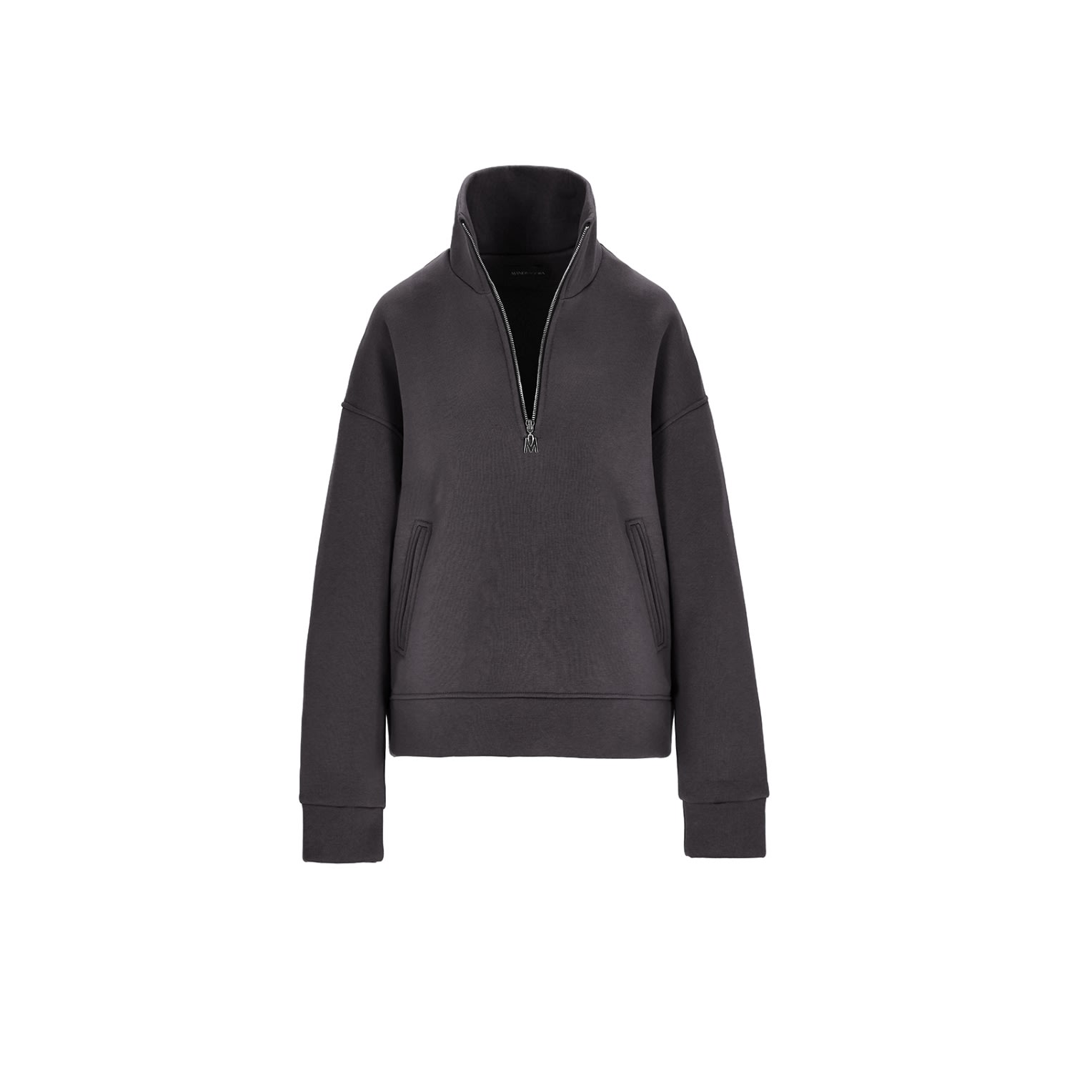 Mandragora Women's Grey Cotton Oversized Sweatshirt With A Long Zip-up Stand-up Collar In Iron Colour In Grey