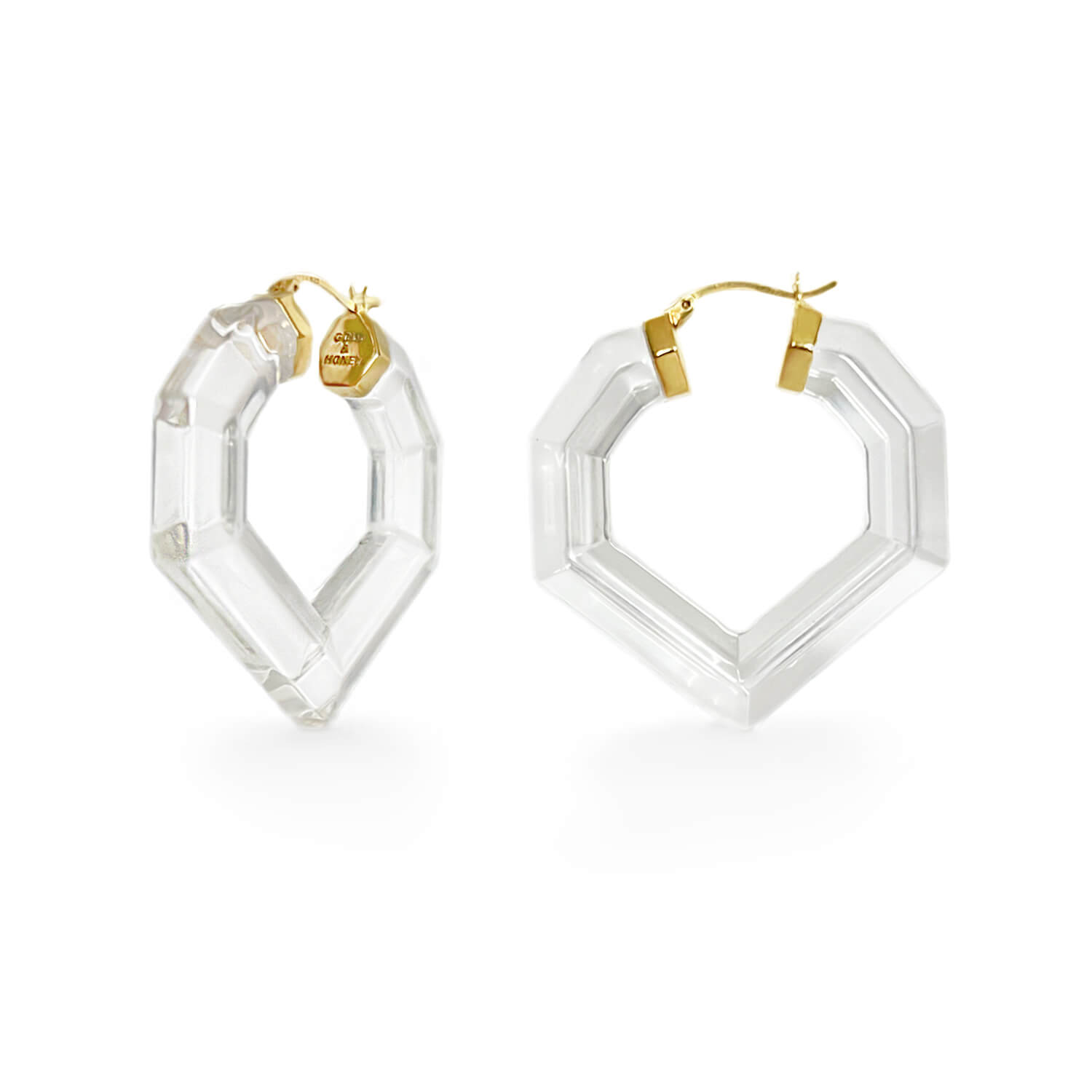 Gold & Honey Women's Gold Heart Gemstone Lucite Hoop Earrings In Clear