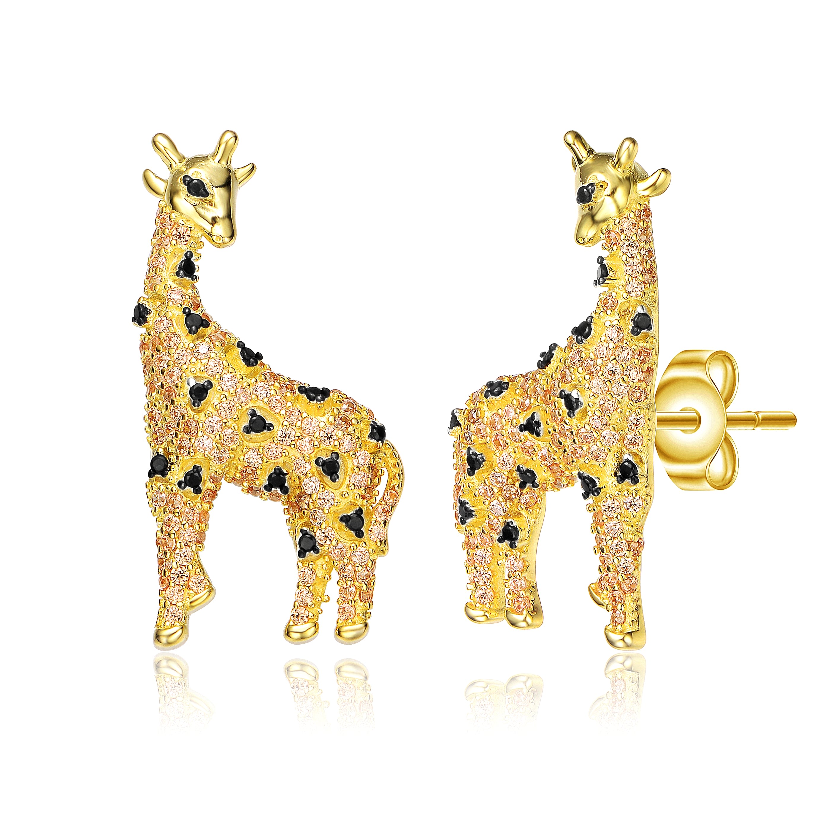 Women’s White / Gold / Black Sterling Silver Gold Plated & Cubic Zirconia Fauna Post Stud Earrings Genevive Jewelry