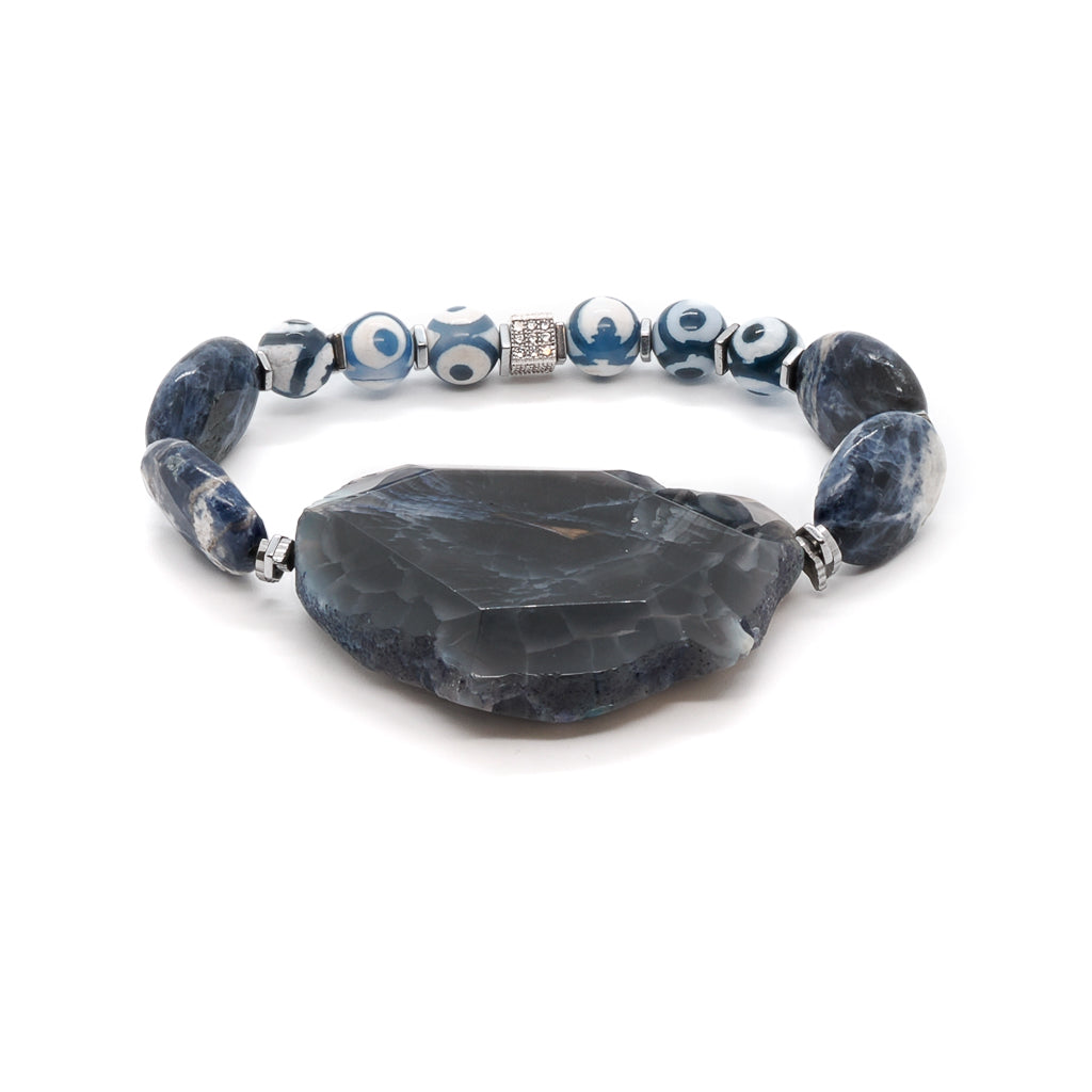 Women’s White / Silver / Blue Natural Agate Stone Emotional Balance Beaded Bracelet -Blue Ebru Jewelry