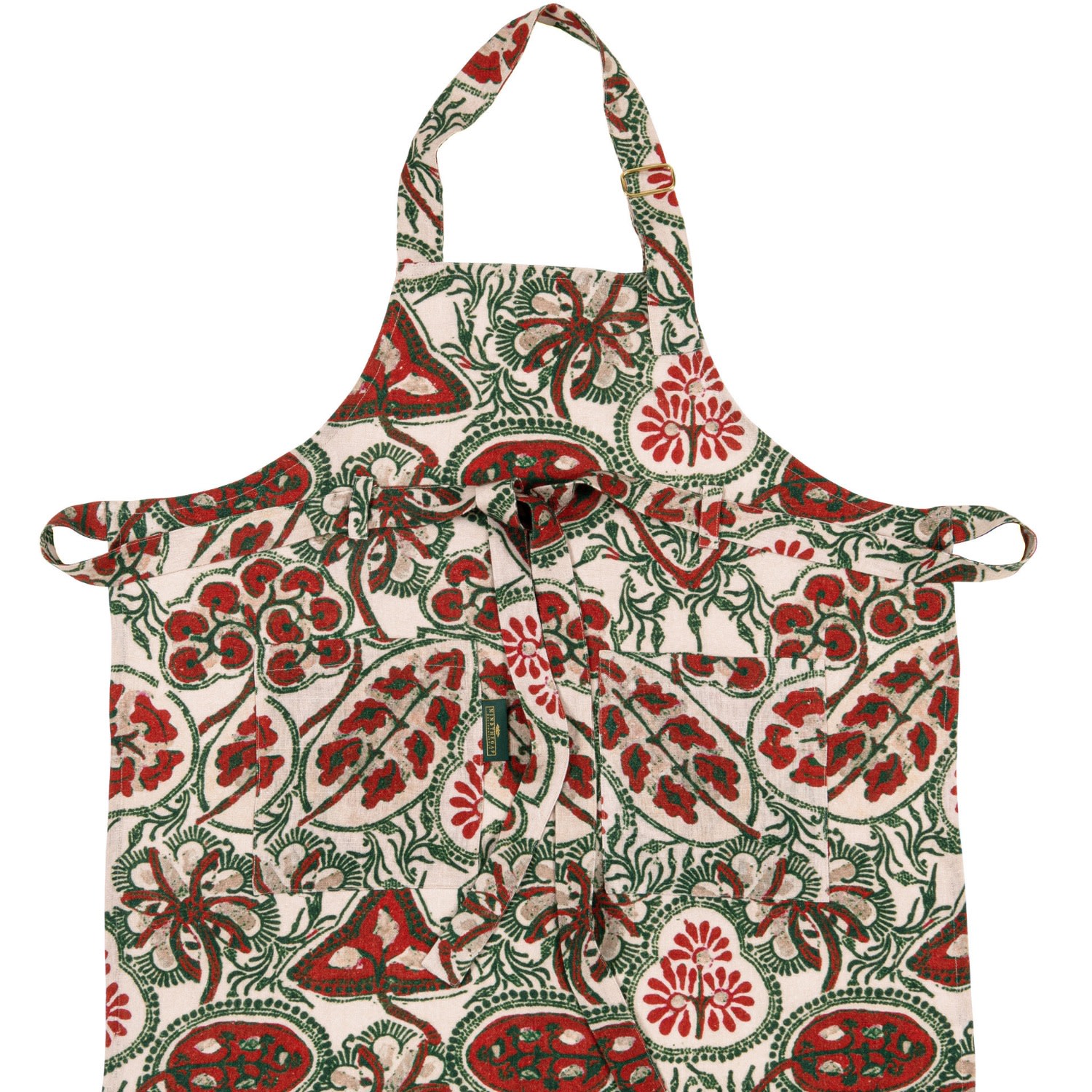 Green / White / Red Heirloom Linen Apron By Mindthegap