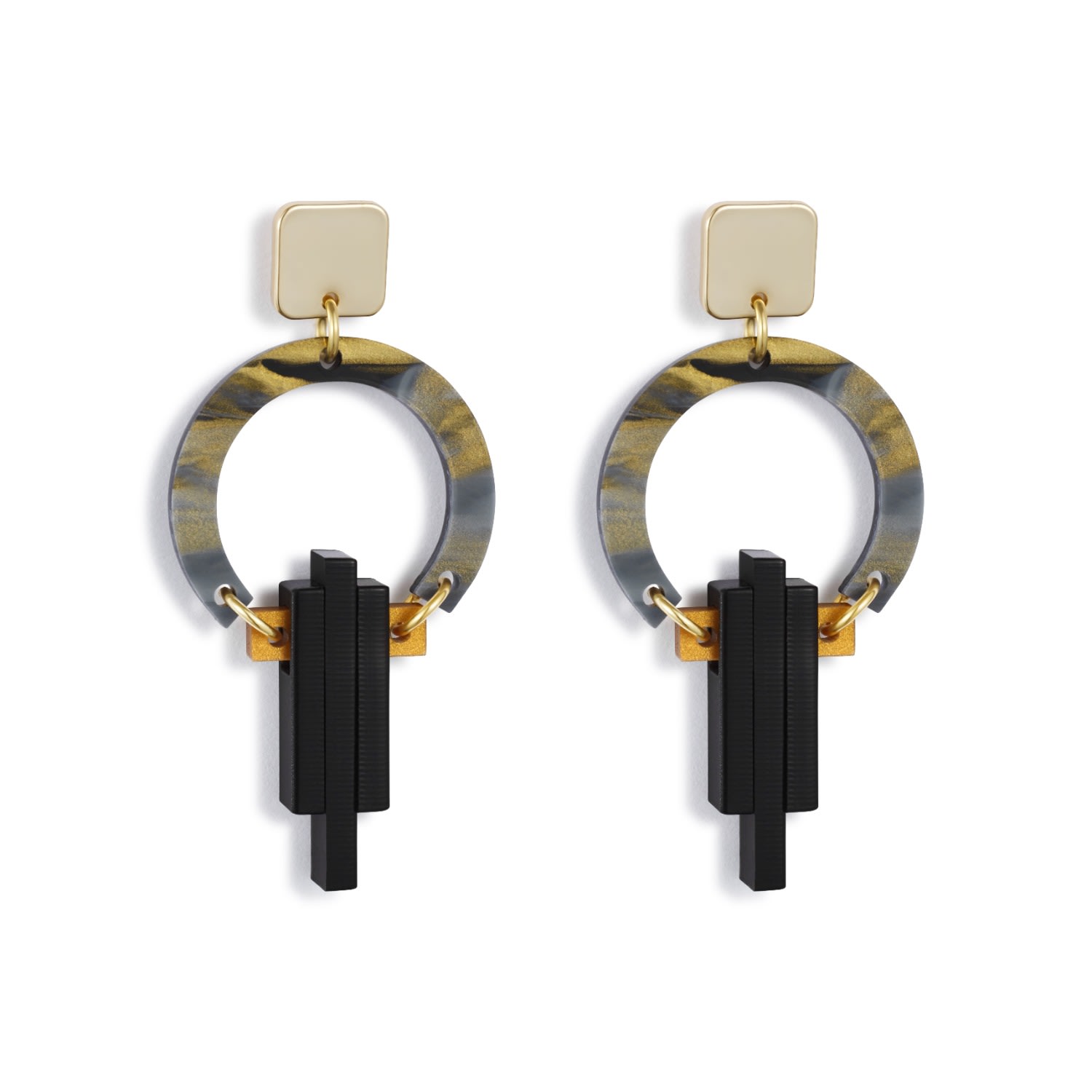 Toolally Women's Black / Gold Petite Art Deco Chandeliers - Black Swirl In Multi