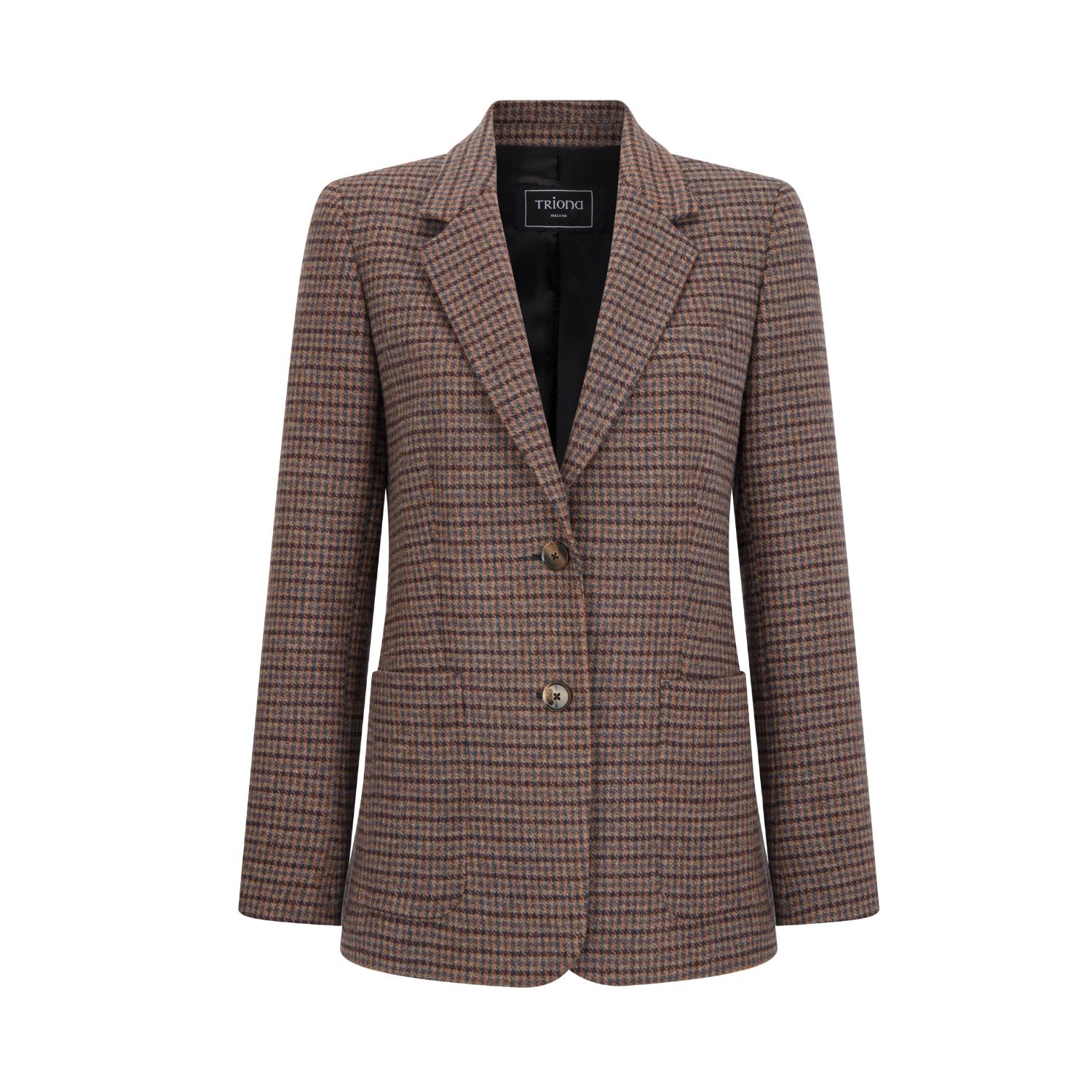 Triona Women's Brown Houndstooth Una Patch Pocket Tweed Jacket In Multi