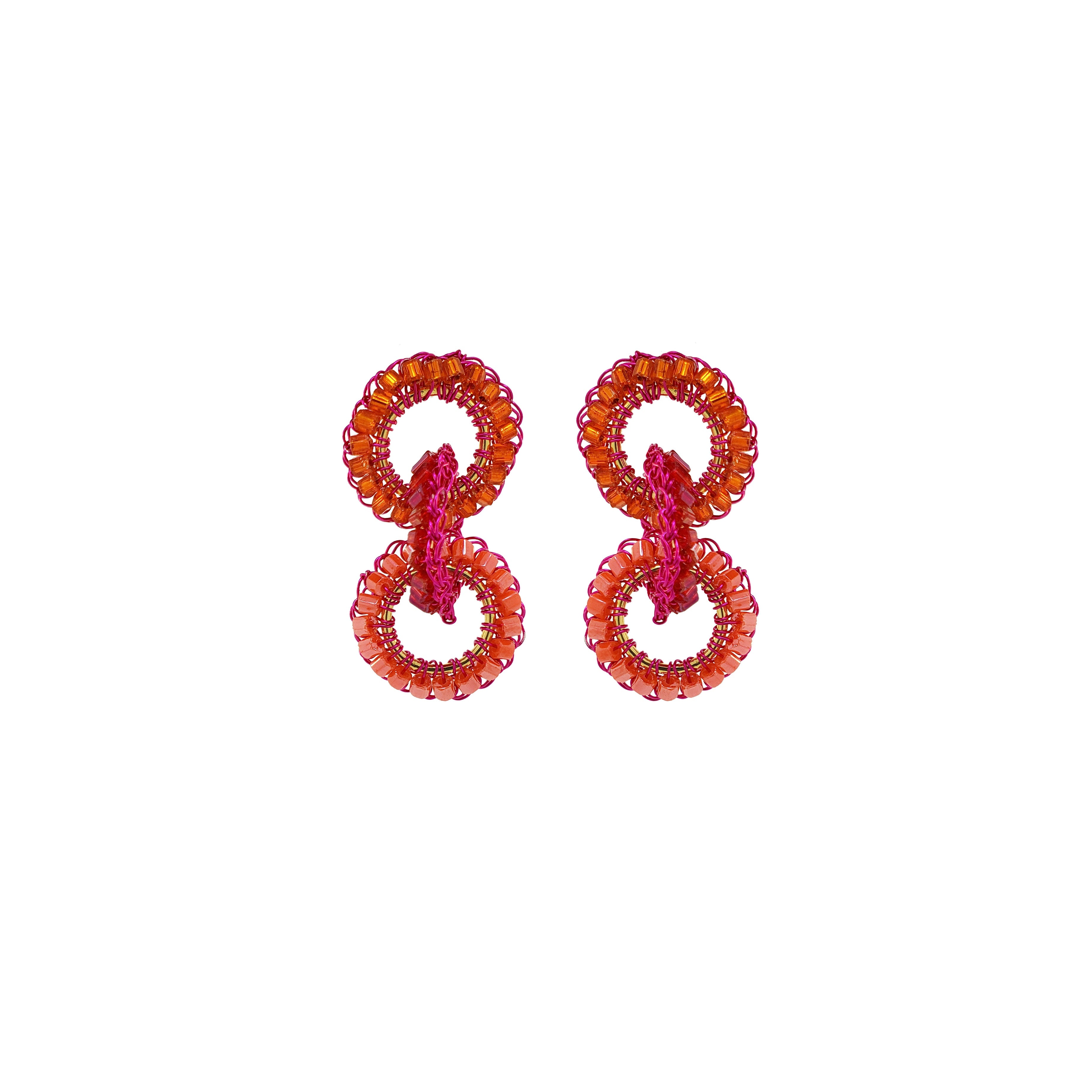 Lavish By Tricia Milaneze Women's Gold / Pink / Purple Neon Fuchsia Mix Lola Handmade Crochet Earrings