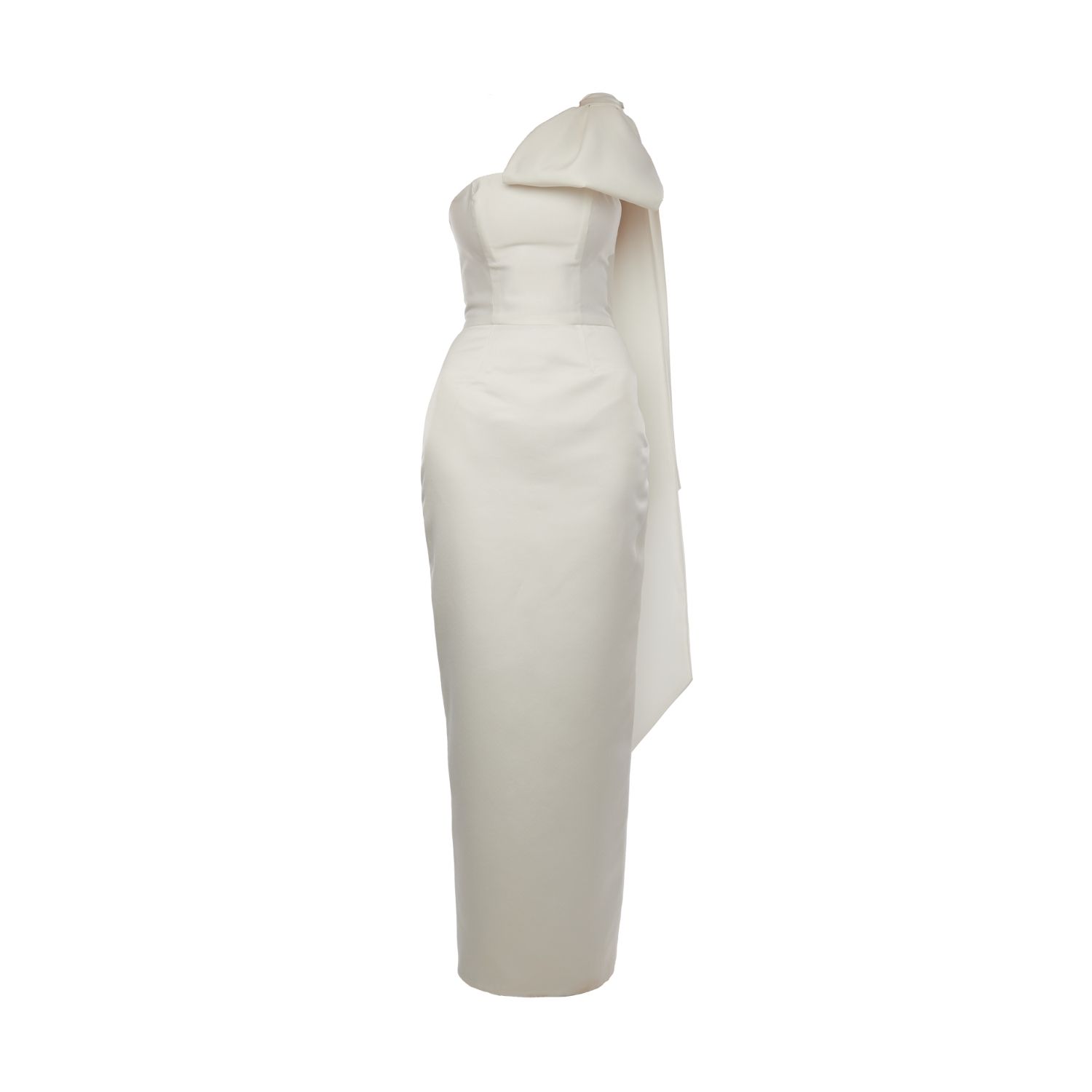 Women's Gigi Dress + Cape Bow | Strapless Cone Maxi In White | Small | Baé Special Moments