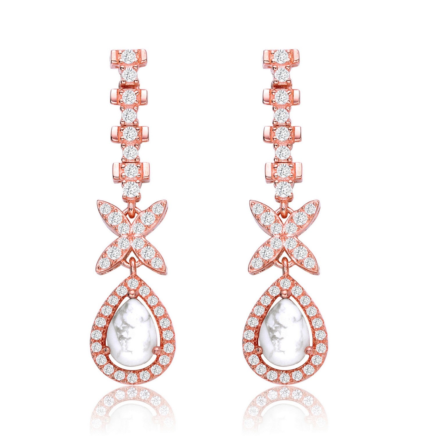 Women’s White / Rose Gold Constance Antoinette Butterfly Teardrop Earrings Genevive Jewelry