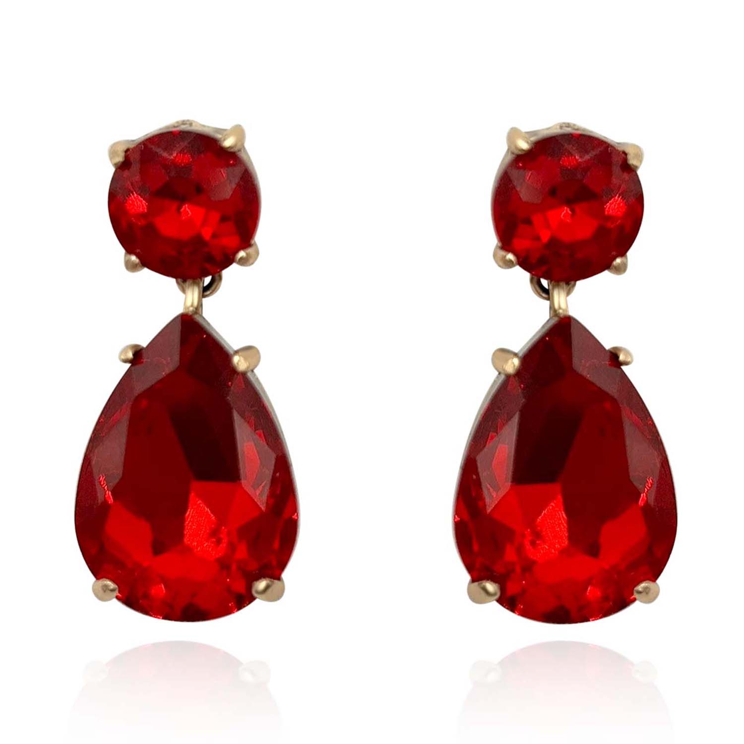 Women’s Red Large Pear-Faceted Ruby Crystal Drop Earrings In Brass With Gold Plating" Michael Nash Jewelry