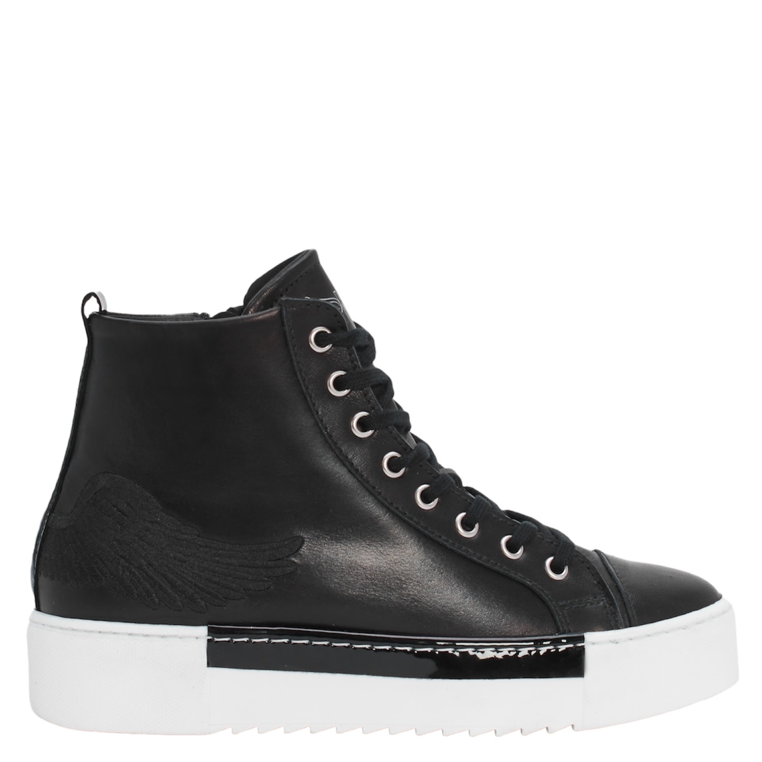 Marte Angels Black Leather Black Wing High Top Trainers In Black