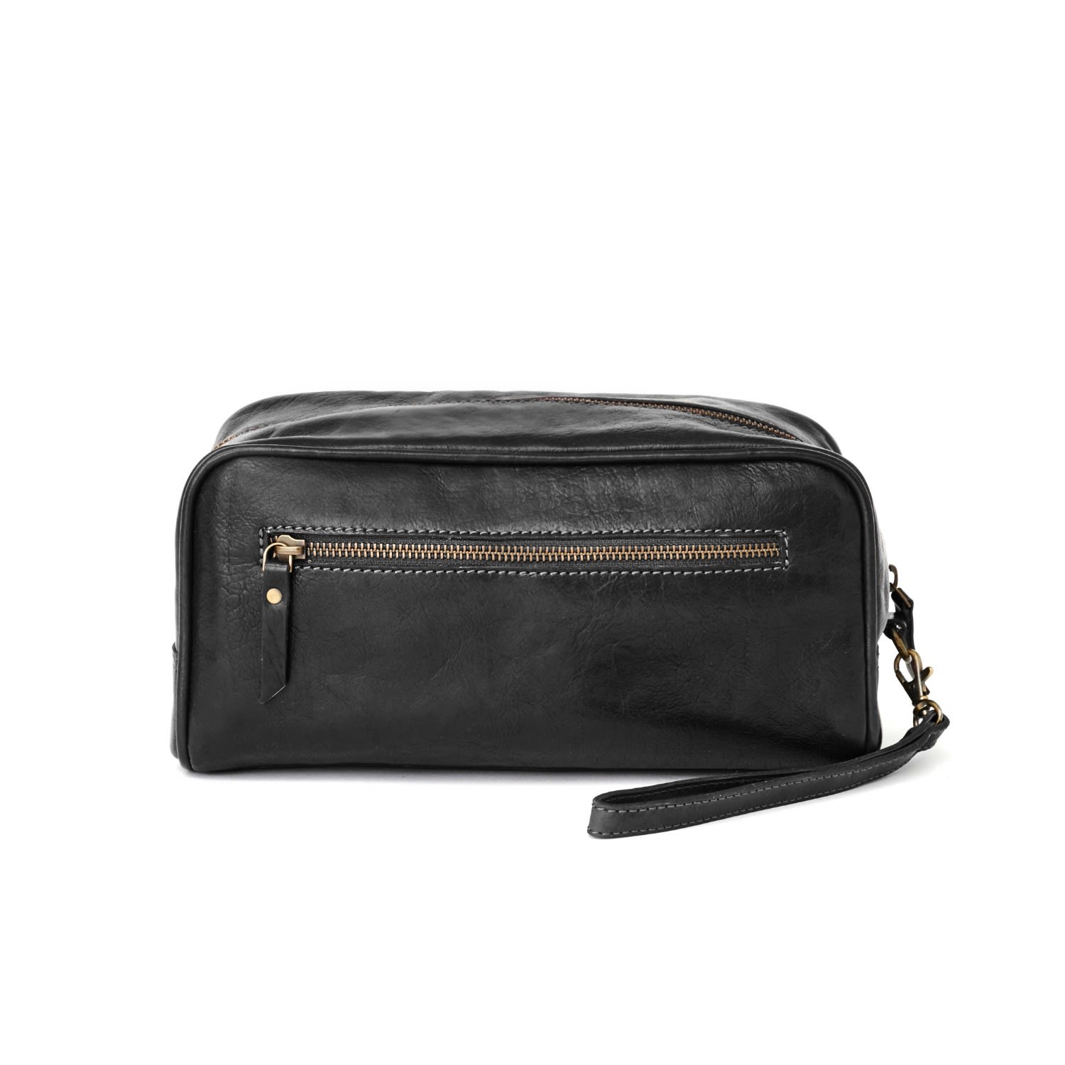 Wandering Soulleather Wash Bag With Strap In Black Vida Vida