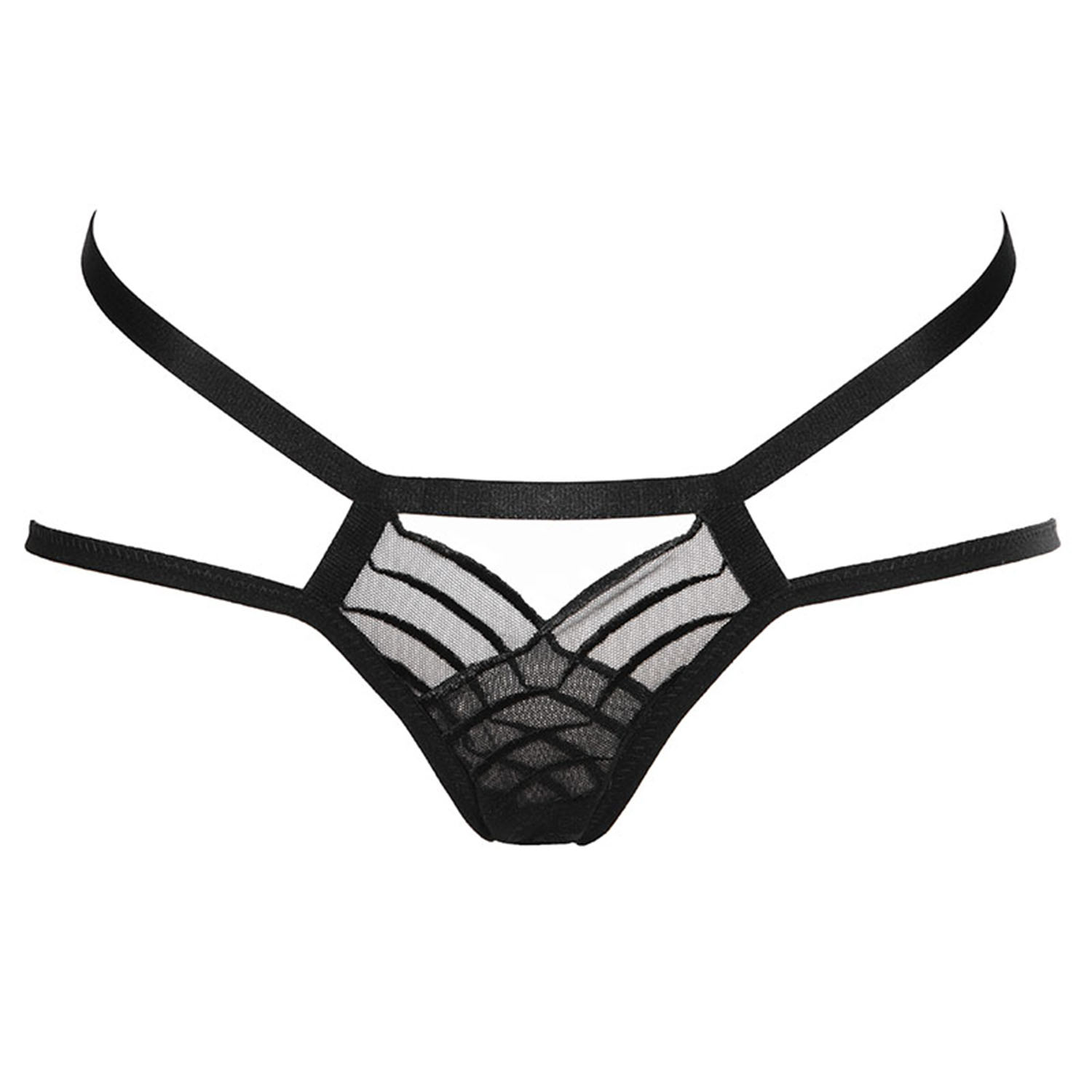 Reckless Wolf Women's Black Rebel Strappy Ouvert - Soft Strap & Lace Panelled Open Back Brief In Black