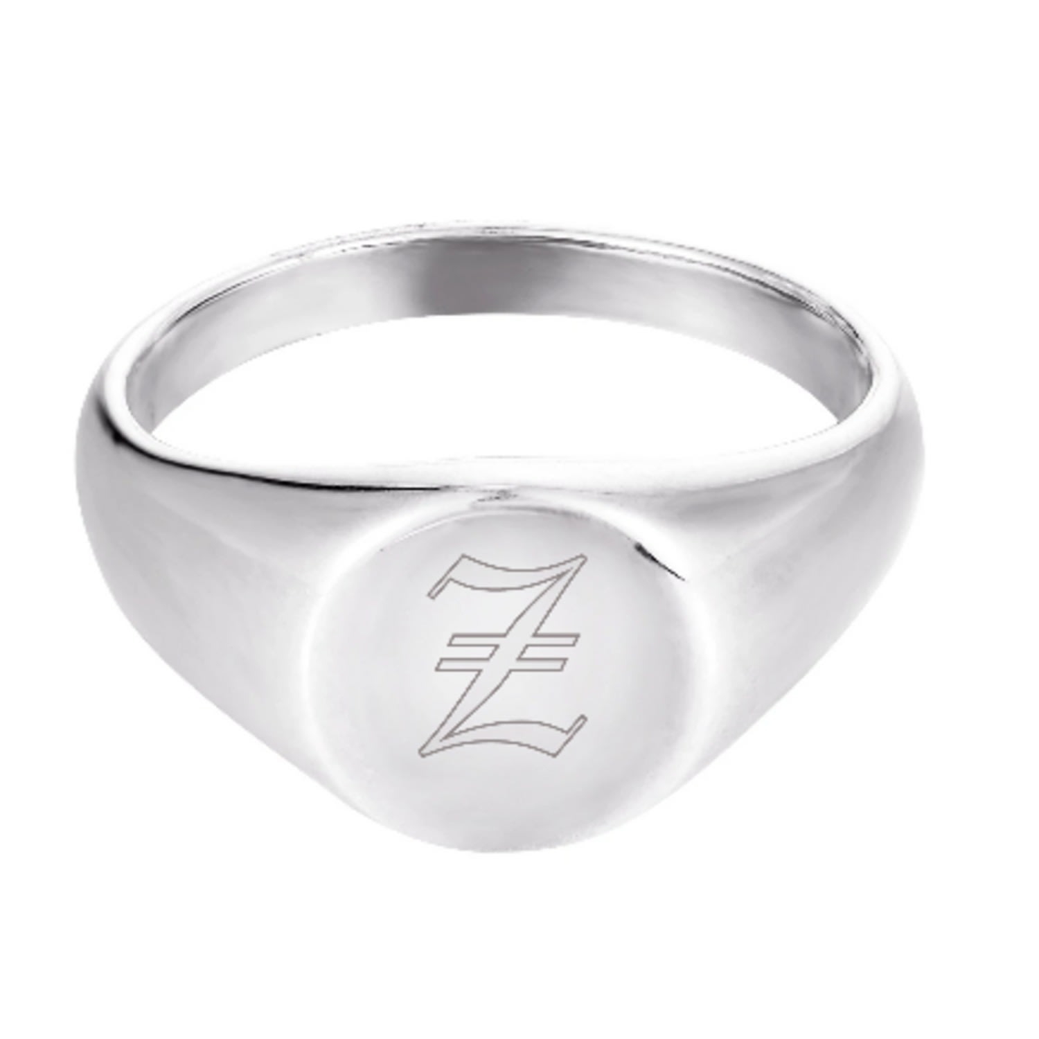 Women’s Ecoated Sterling Silver Old English Engraved Initial Rounded Signet Ring - Letter Z Seol + Gold