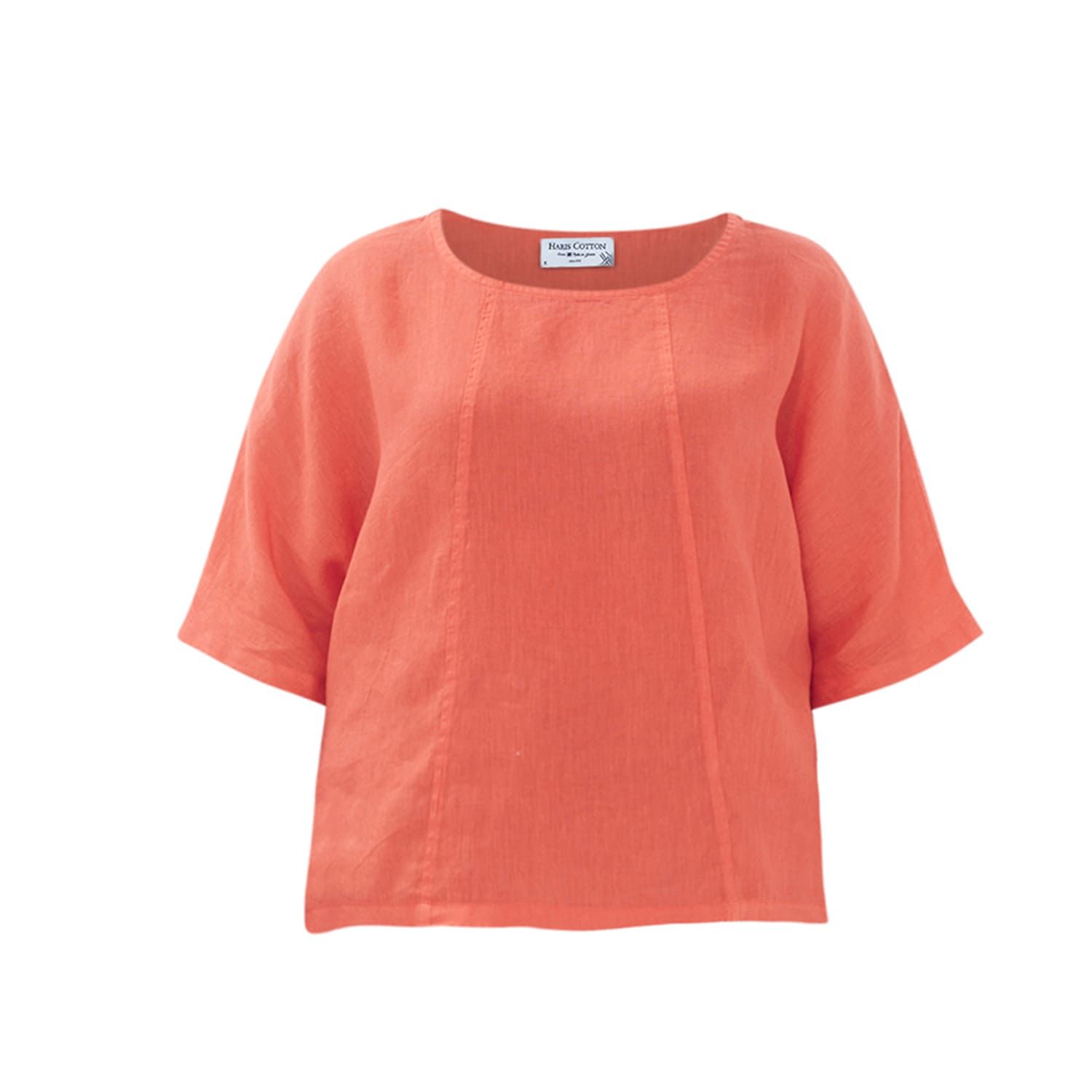 Haris Cotton Women's Red Round Neck Linen Blouse With Batwing Sleeve And Back Buttons Strawberry In Red