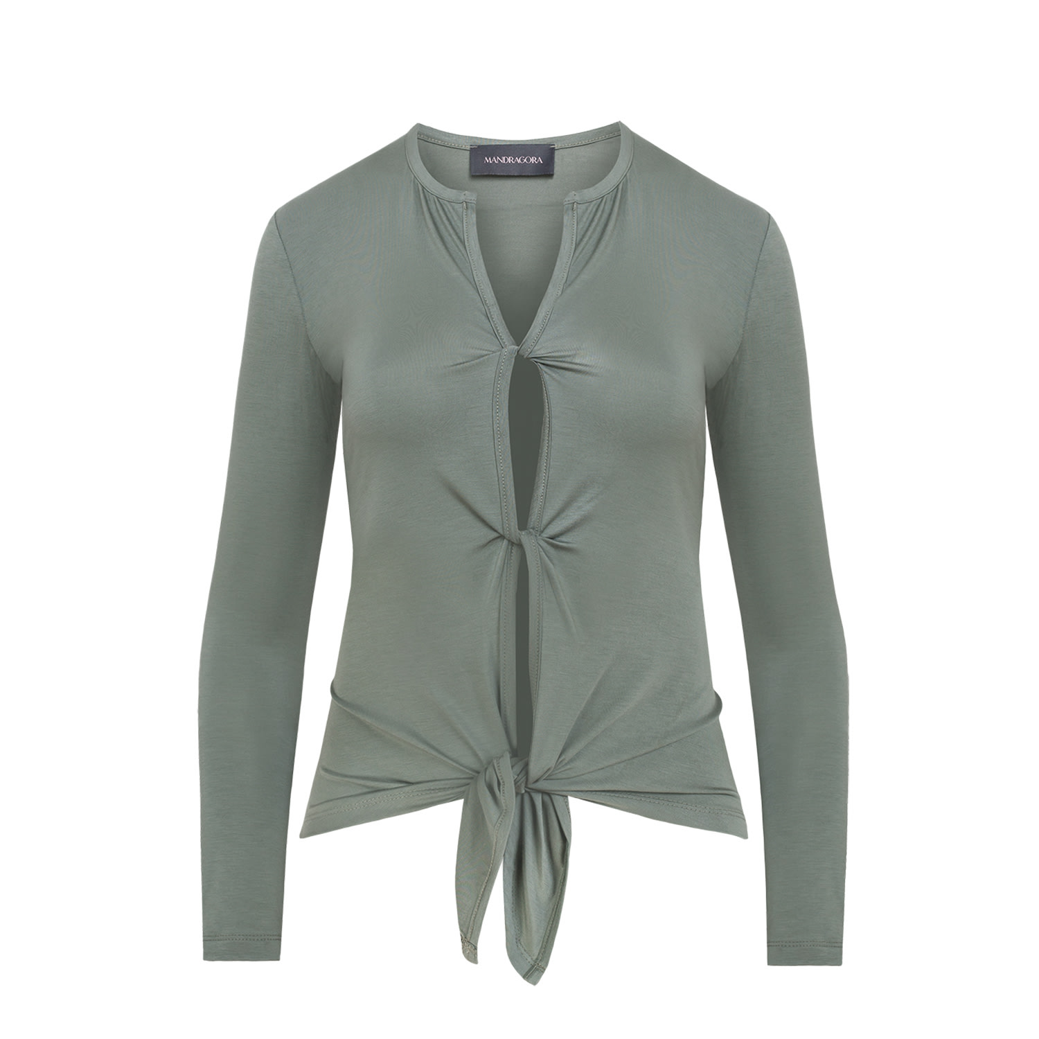 Mandragora Women's Green Khaki Viscose Top With Woven Openings - Parfo In Green