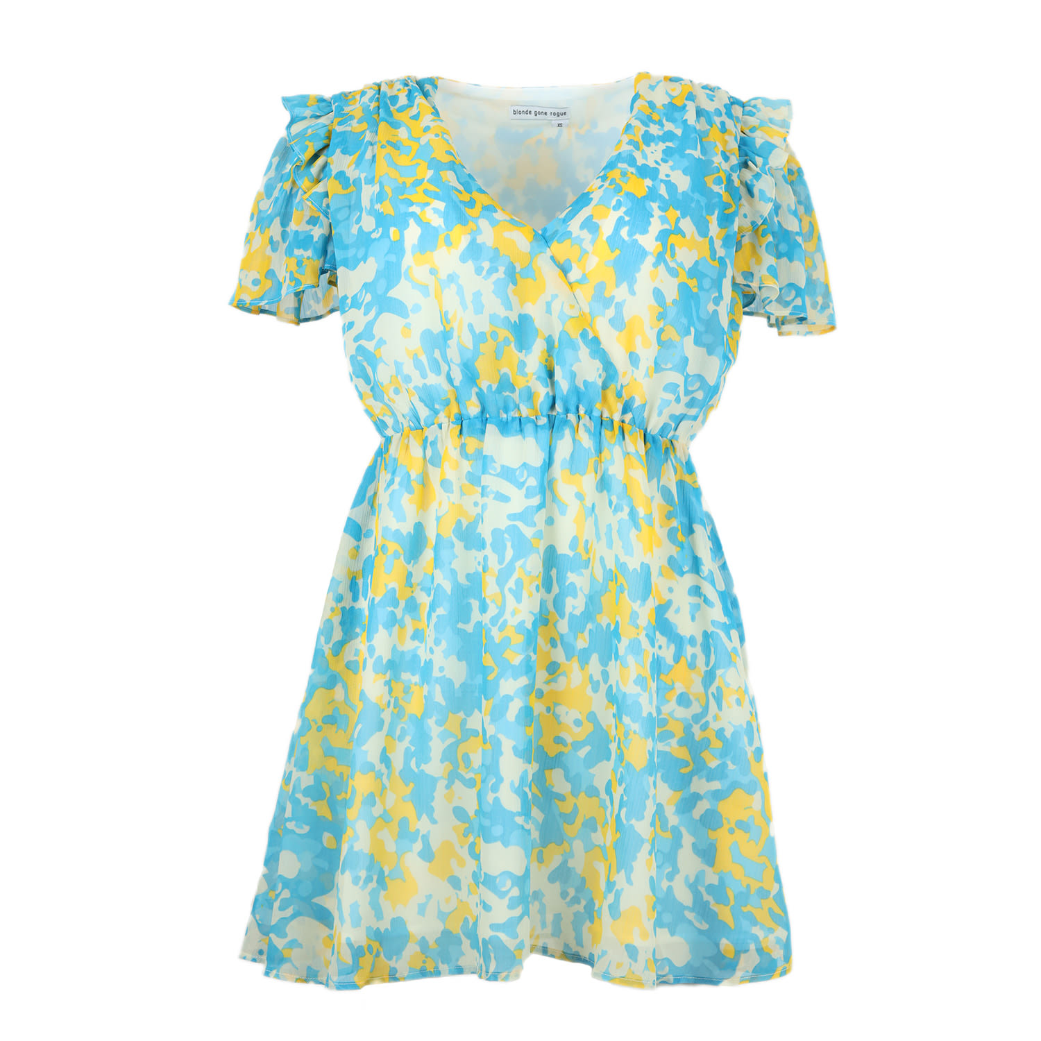 Blonde Gone Rogue Women's Surplice Mini Dress, Upcycled Polyester, In Colourful Print In Multi