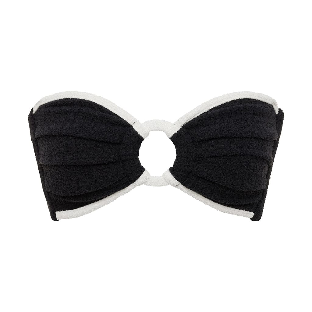 Montce Women's Black Cream Binded Terry Rib Tori Ties Bandeau Bikini Top In Black