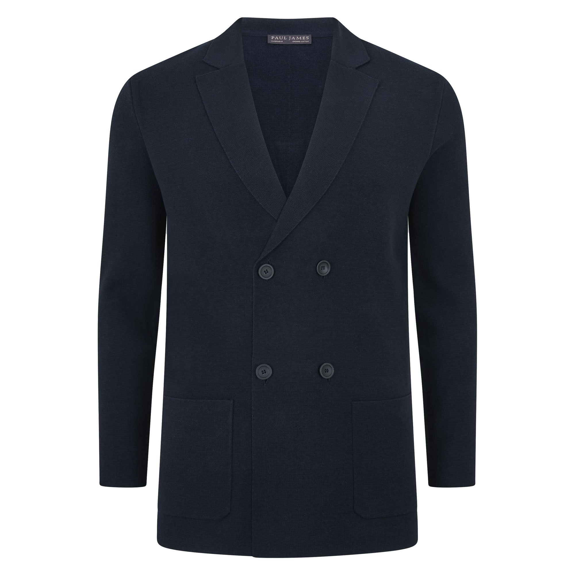 Paul James Knitwear Blue Mens Lightweight Cotton Bruno Double Breasted Knitted Blazer - Navy In Blue