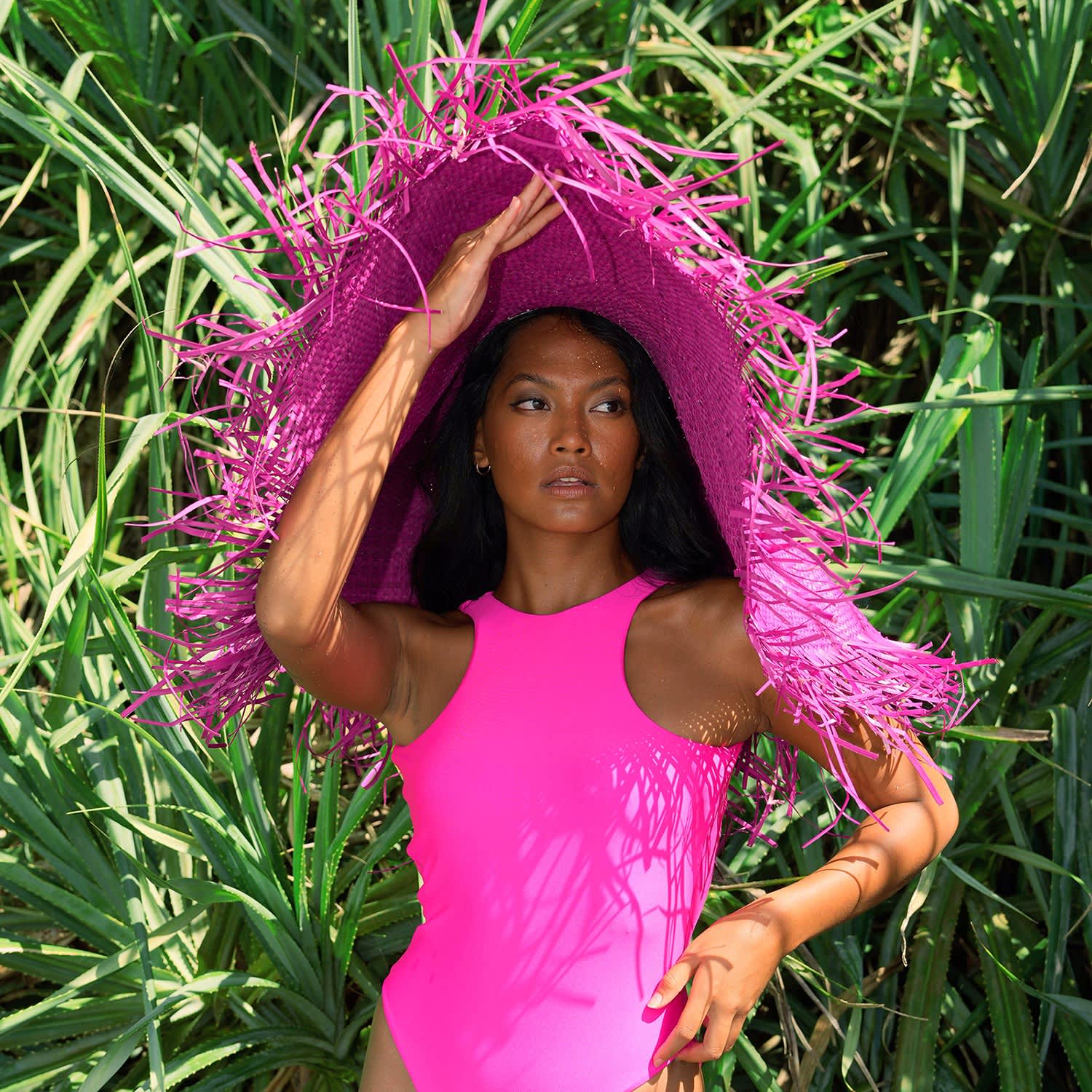 Amora Oversized Woven Straw Hat In Hot Pink by Brunna.Co