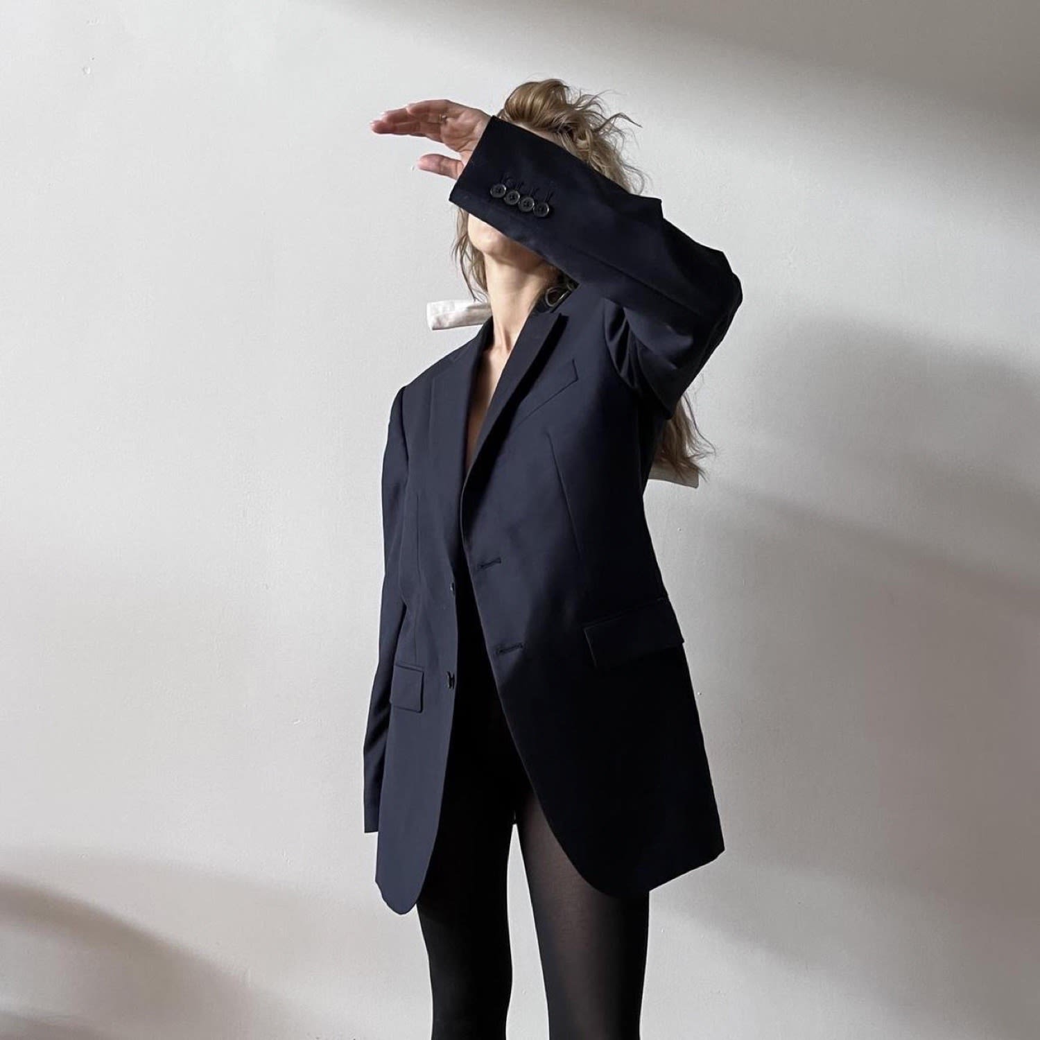 Navy Reworked Blazer With White Pleated Back Appliqué by London Atelier  Byproduct