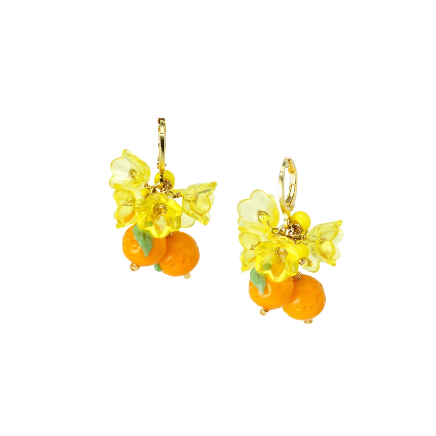 I'mmany London Women's Yellow Cutie Pie Lampwork Glass Tangerine And Flower Drop Earrings In Yellow