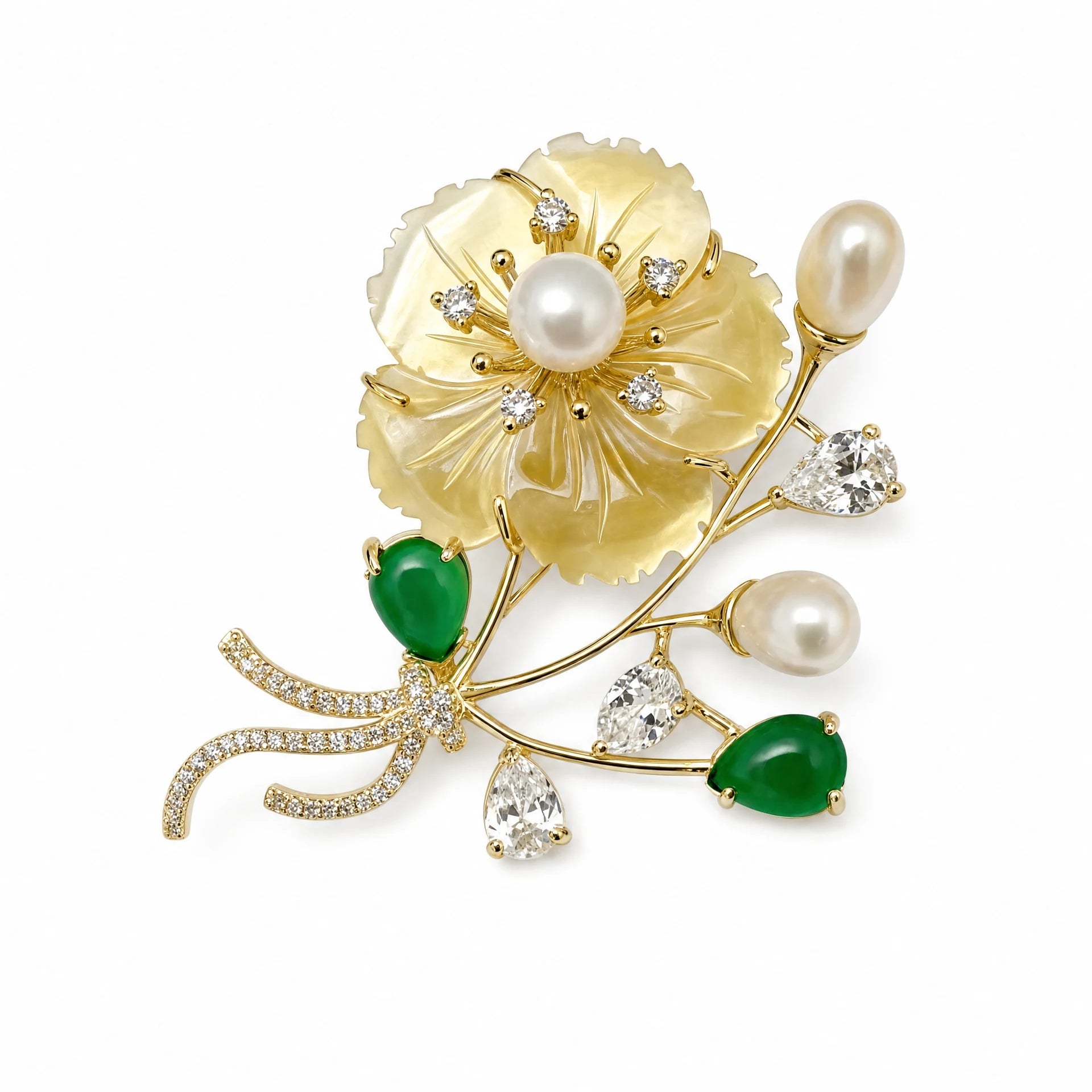 Women's Gold Mother Of Pearl Floral Bouquet Brooch | Angel Barocco