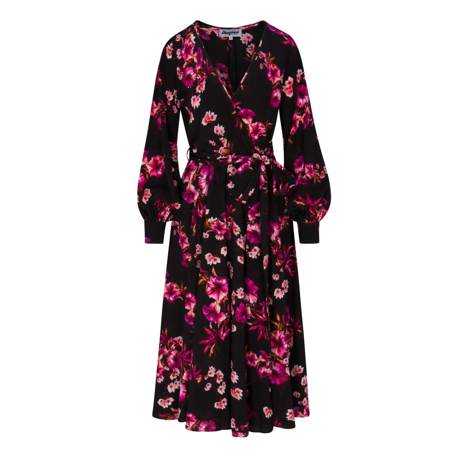 Meghan Fabulous Women's Black / Pink / Purple Lilypad Midi Dress - Jasmine Cranberry In Multi