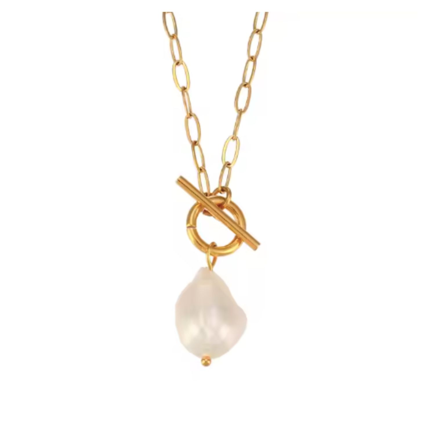 My Little Nature Women's Baroque Pearl Pendant Necklace Stainless Steel Gold Plated