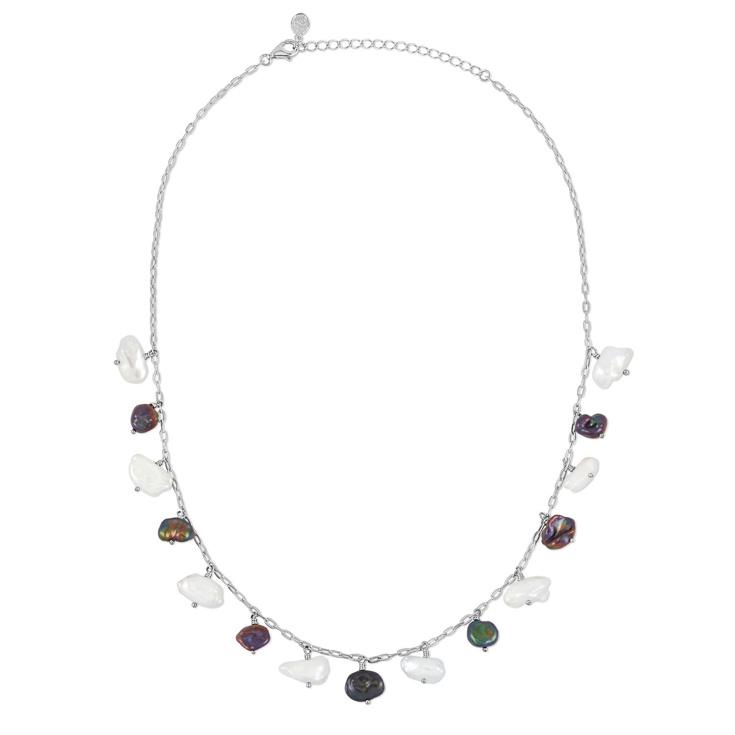 Dower & Hall Men's Mixed Keshi Pearl Necklace In Sterling Silver In Silver
