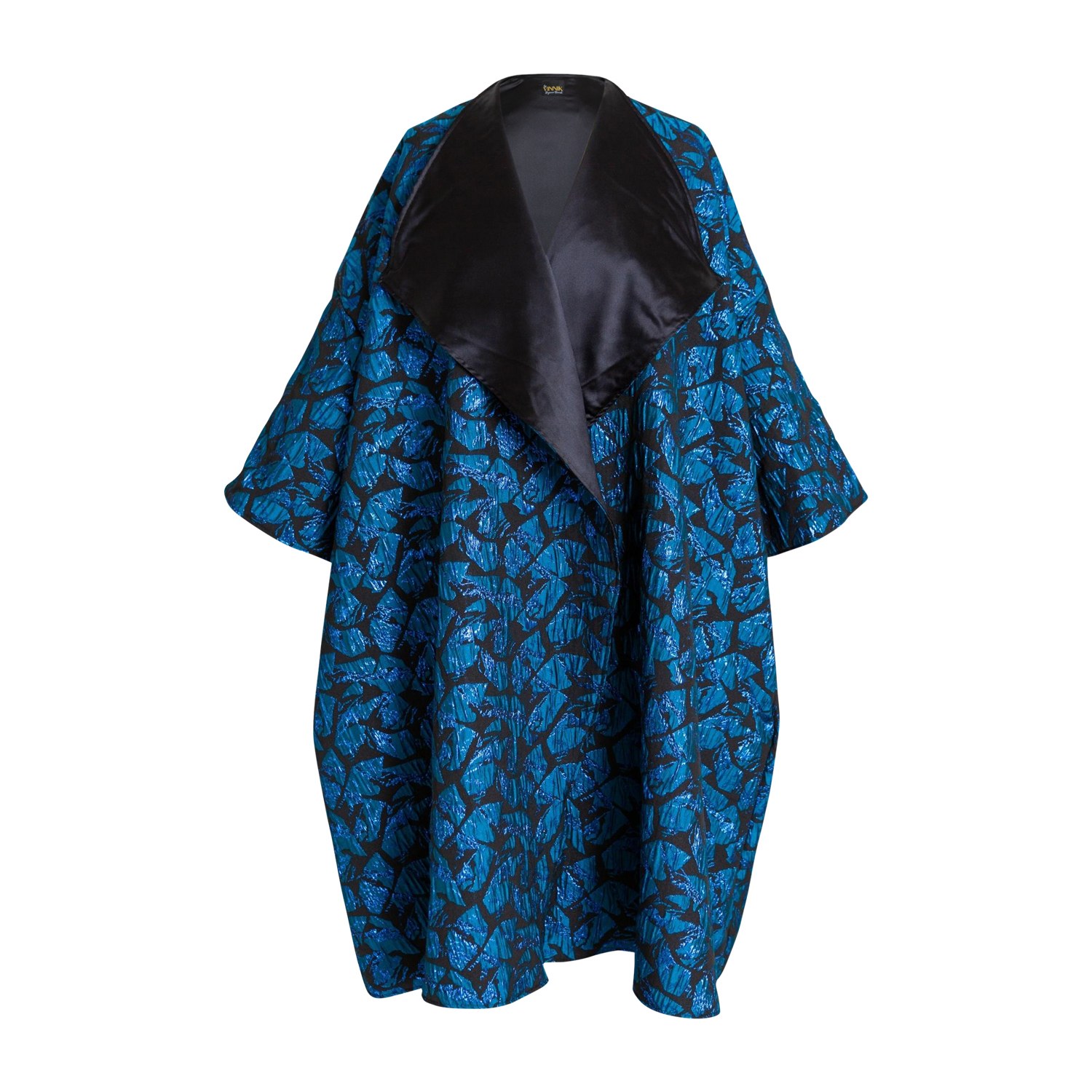 Women’s Blue / Black Jacquard Reversible Opera Coat In Armida One Size Byvinnik