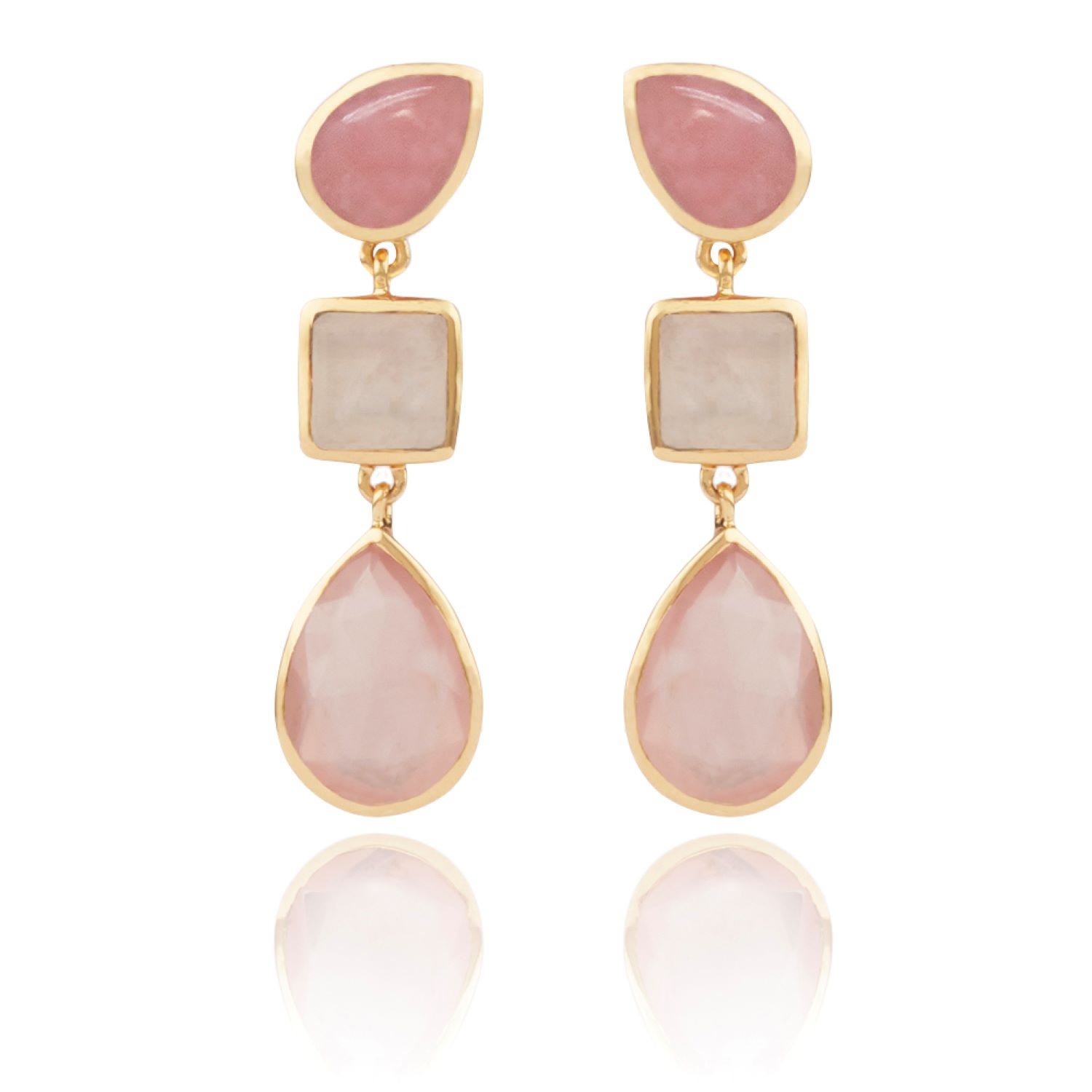 Women’s Pink / Purple Odette Drop Earrings With Chunky And Polished Semi-Precious Stones House of Elliott