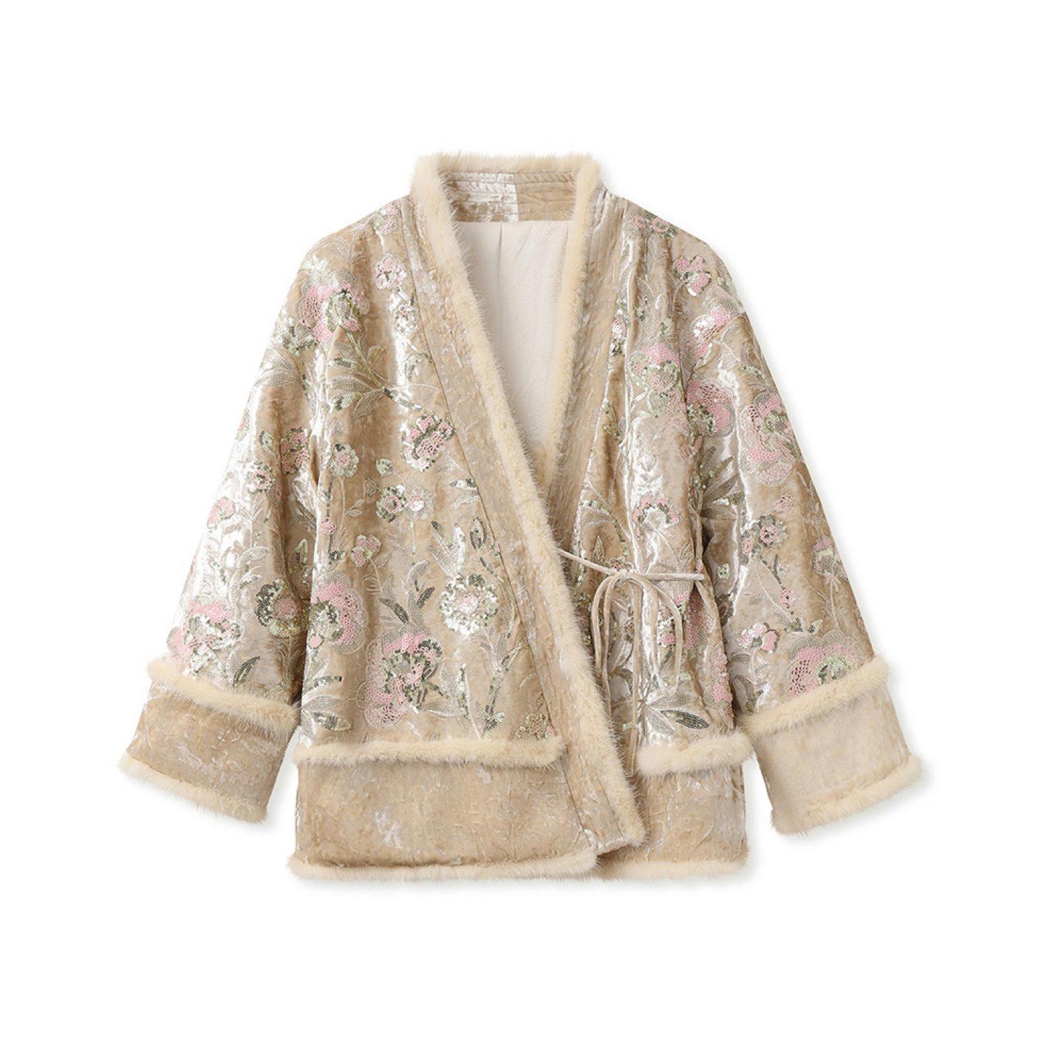 Jiaying Wang Wjy Studio London Women's Gold / Yellow / Orange Embroidered Cardigan Jacket Floral Stylish Stitching Autumn Winter Go In Gold/yellow/orange