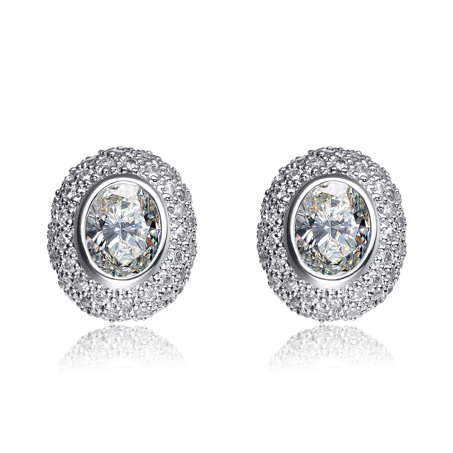 Genevive Jewelry Women's White / Silver Sterling Silver Cubic Zirconia Button Earrings In Multi