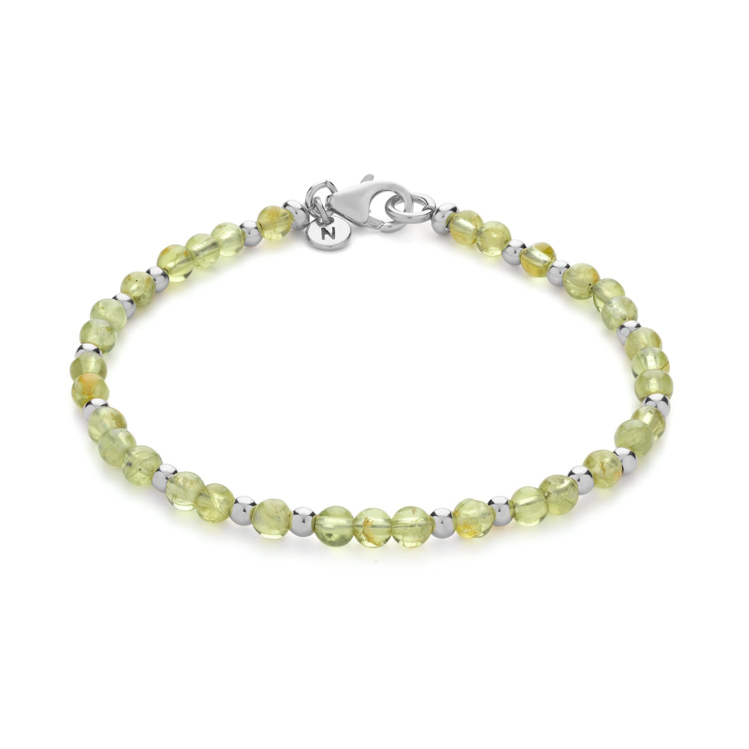 Nellou Jewellery Women's Green Jewel Bead August Birthstone Bracelet Sterling Silver - Peridot