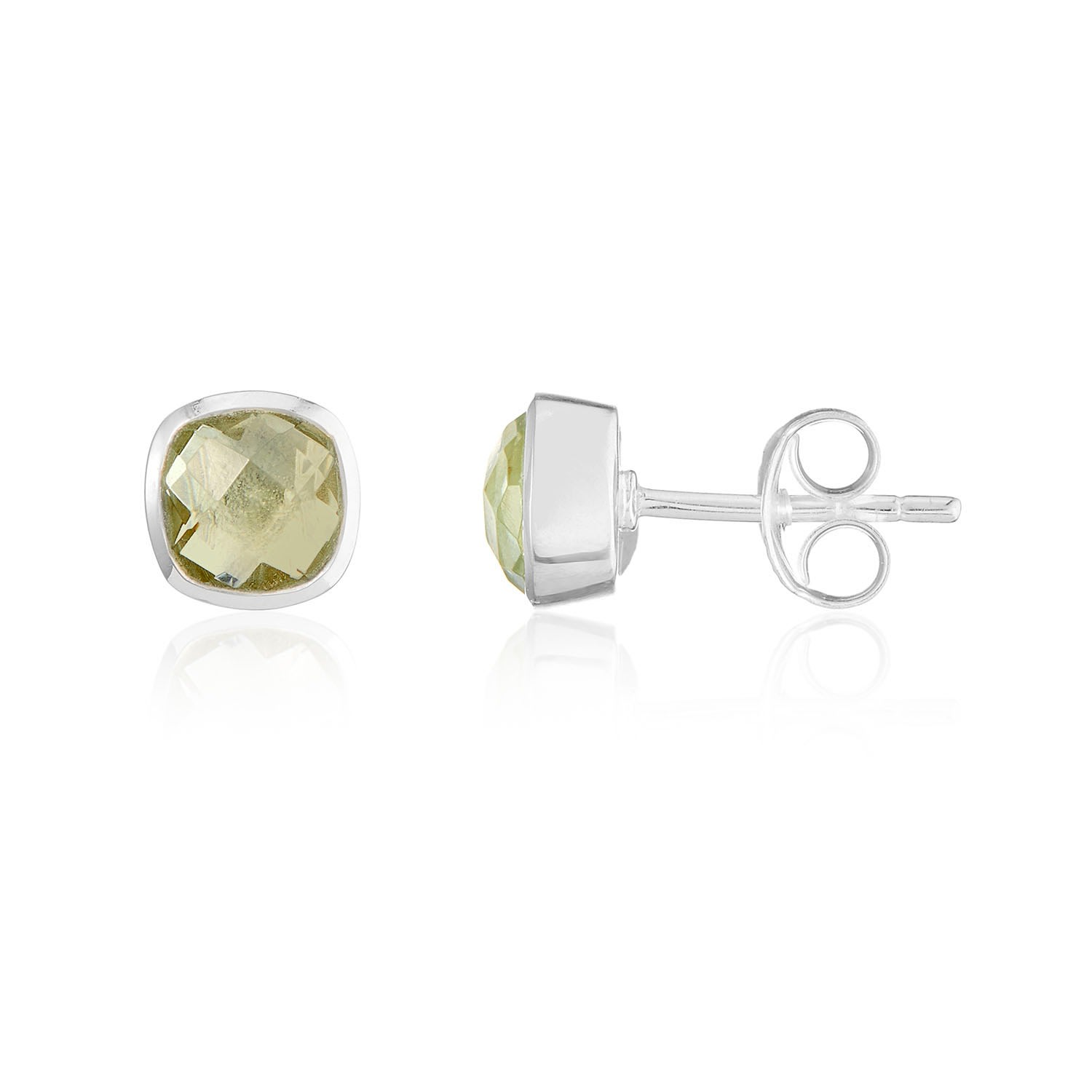 Auree Jewellery Women's Brooklyn Green Amethyst & Sterling Silver Cushion Stud Earrings In White