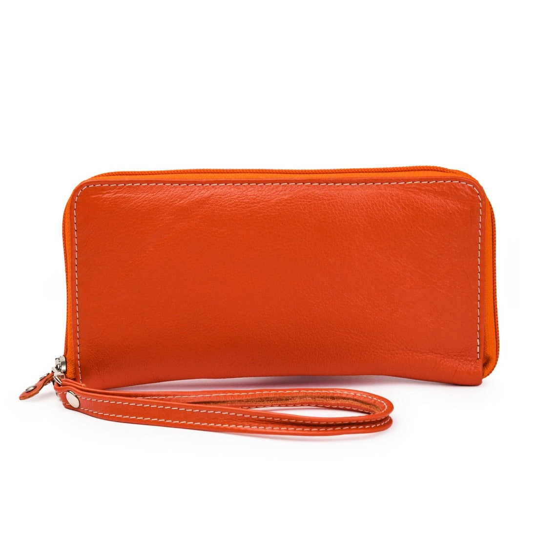 Hides Leather Co. Women's Yellow / Orange Elegant Zip Around Leather Wallet, Handmade Slim Organizer Clutch