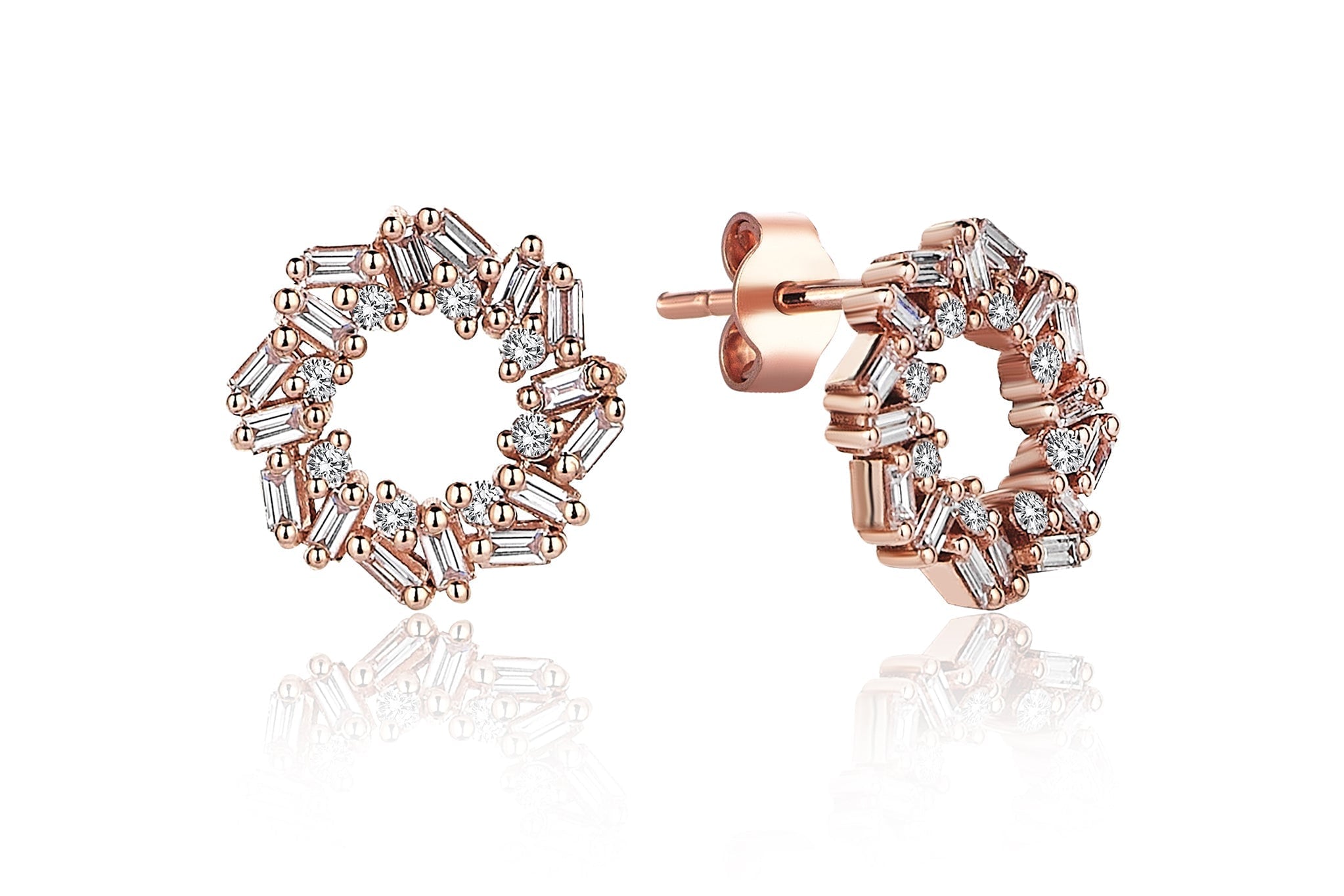 REIS JEWELLERY WOMEN'S ROSE GOLD FERAYE BAGUETTE DIAMOND EARRING