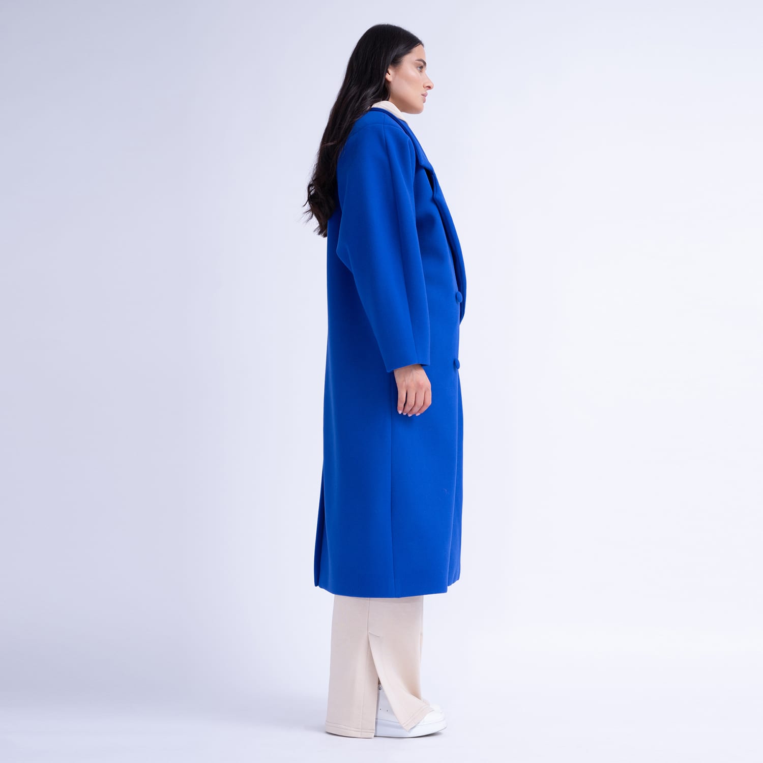 Electric Blue Structured Wool Coat With Oversized Lapels BLUZAT